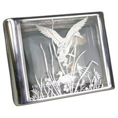 Vintage Art Deco Sterling Silver Overlay Scenic Ducks in Pond Cigarette Desk Box