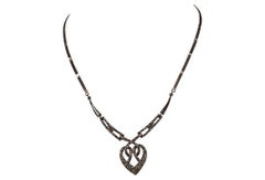 Art Deco Sterling Silver Pave Marcasite Heart Necklace