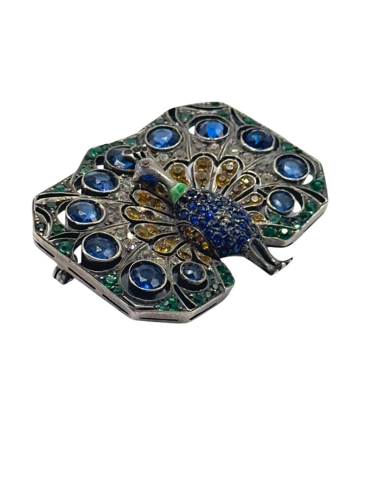 Magnifique Broche Art Déco En Argent 925 - Faon Décoré De Pierres D'hématite Et Rubis, Vintage