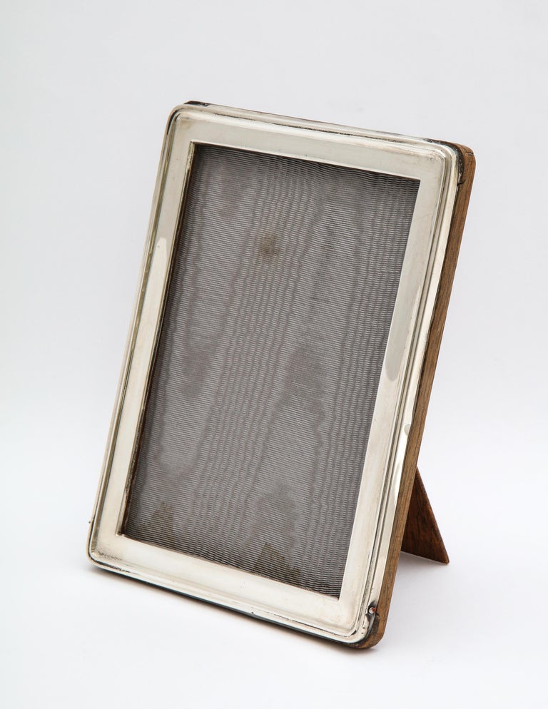 English Art Deco Sterling Silver Picture Frame with Wood Back by Walker & Hall For Sale