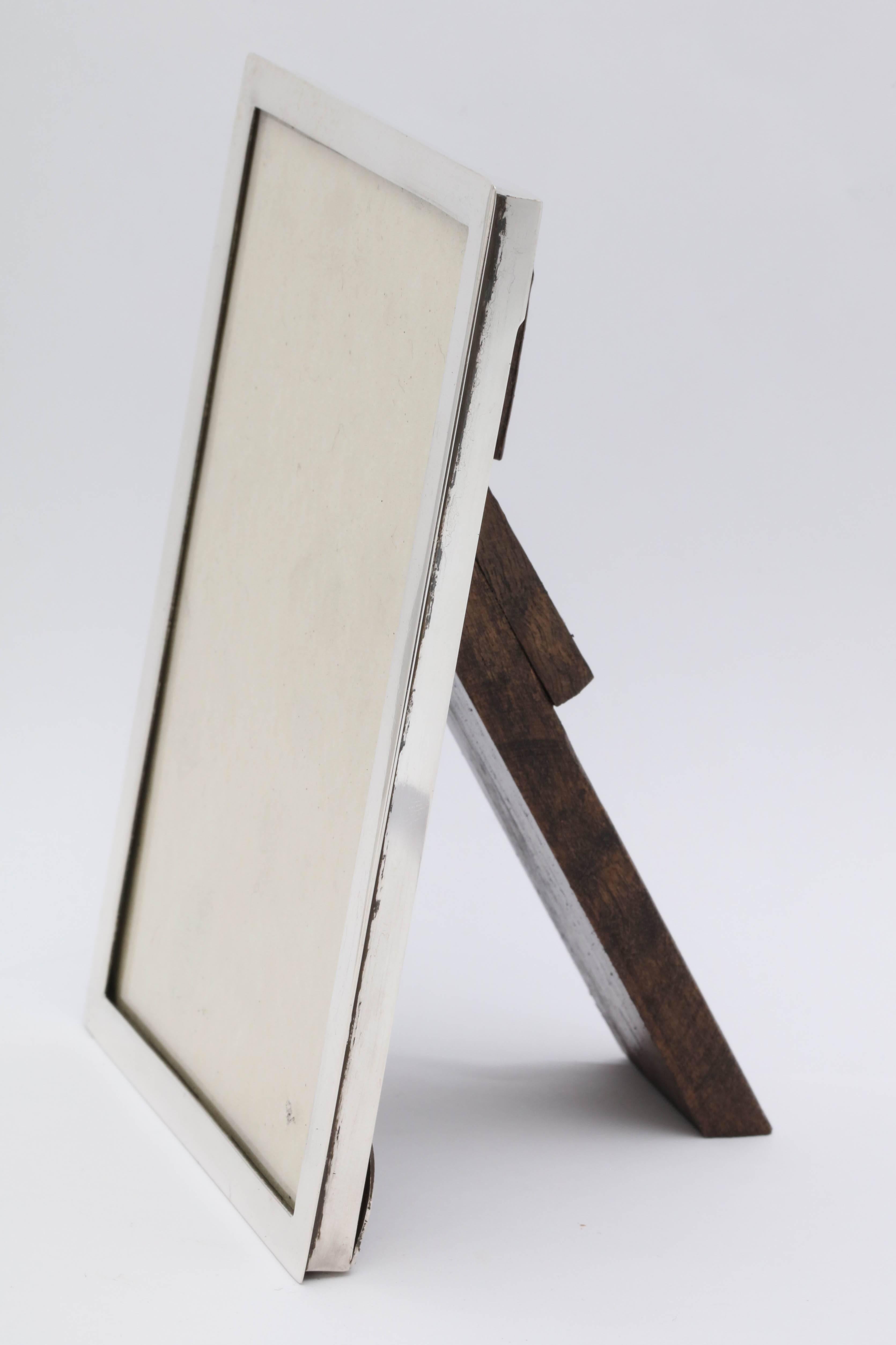 English Art Deco Sterling Silver Picture Frame with Wood Back