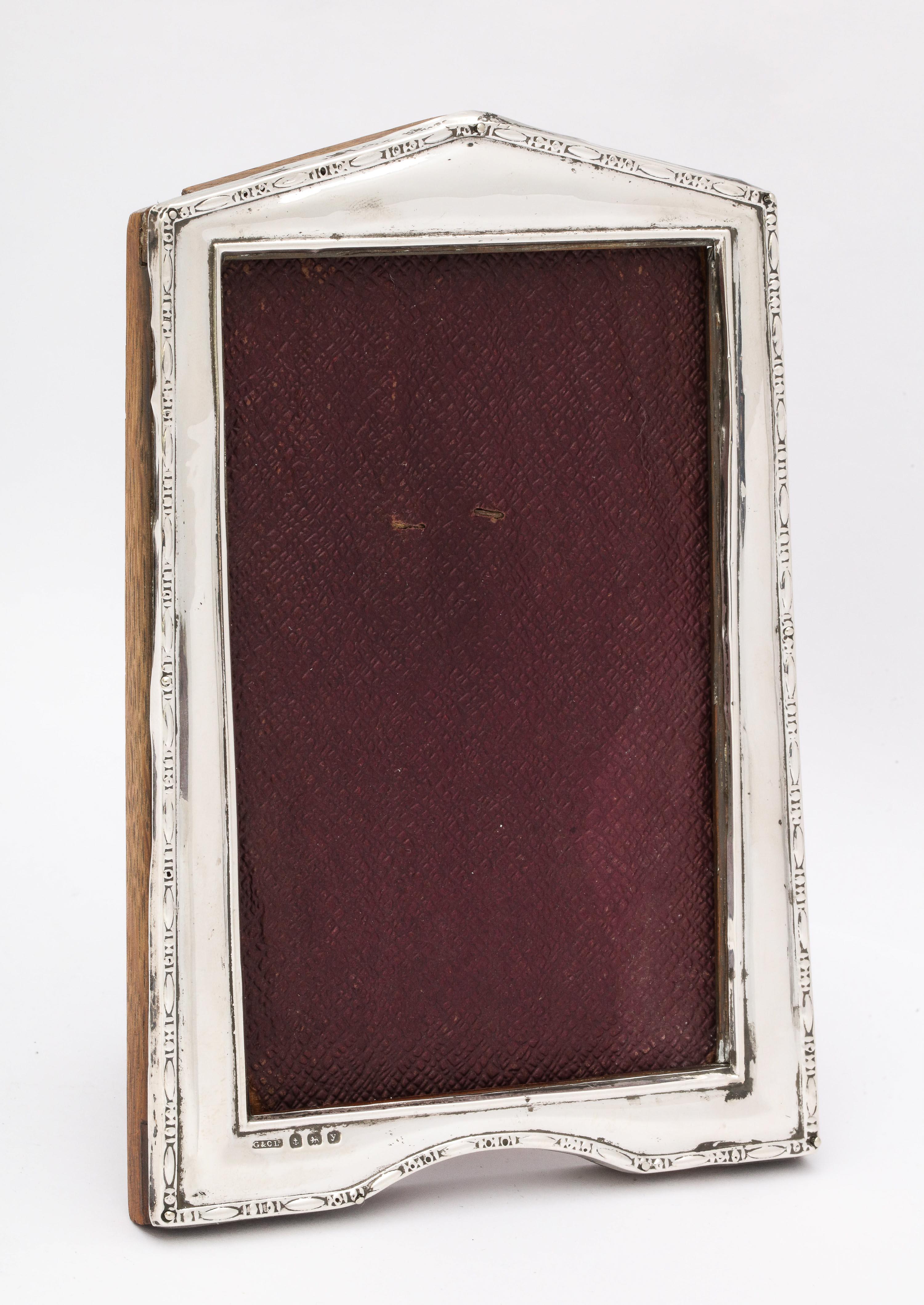 English Art Deco Sterling Silver Picture Frame with Wood Back
