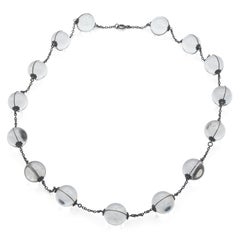 Art Deco Sterling Silver Pools of Light Rock Crystal Bead Necklace