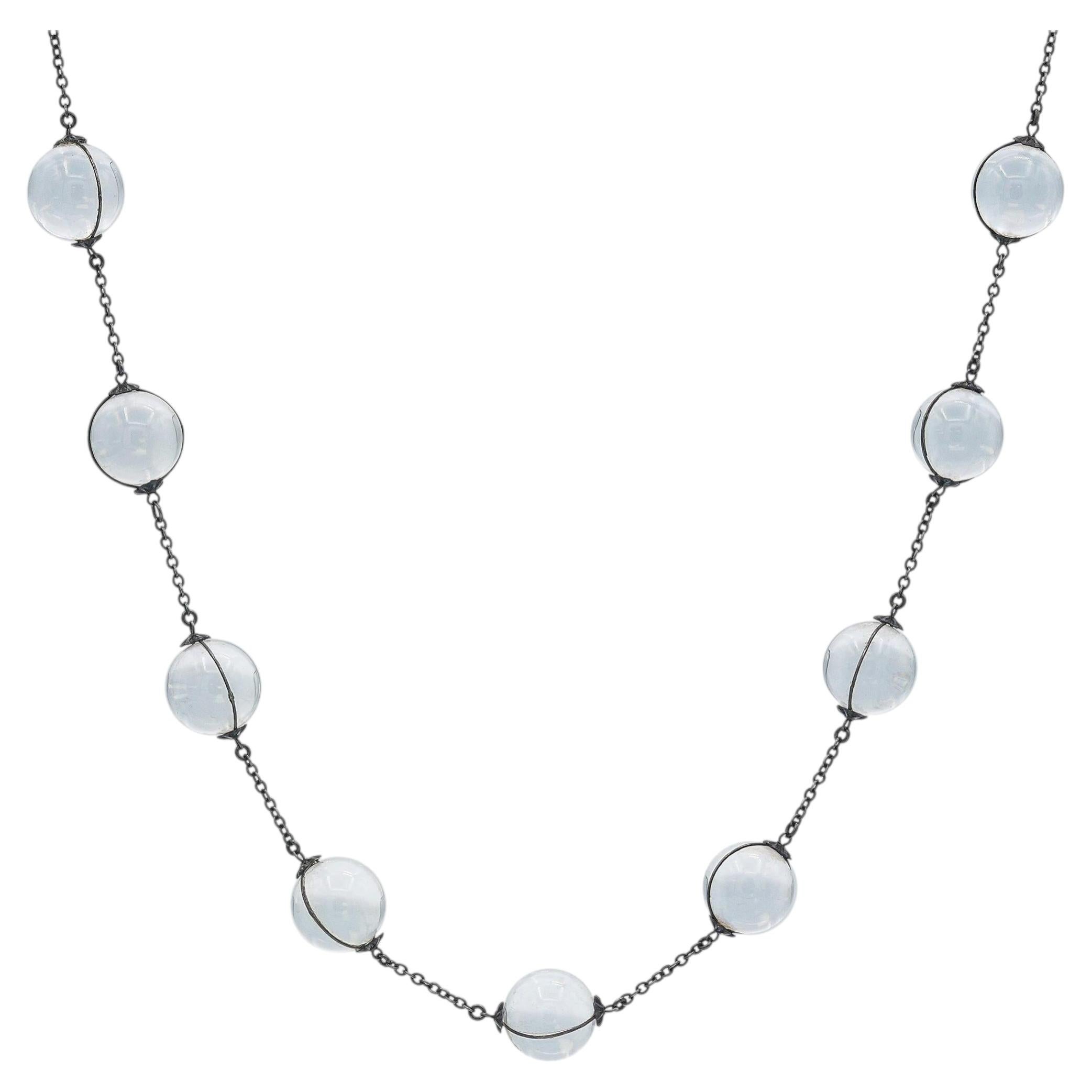 Collar Art Déco de plata de ley con cristal de roca Pools of Light