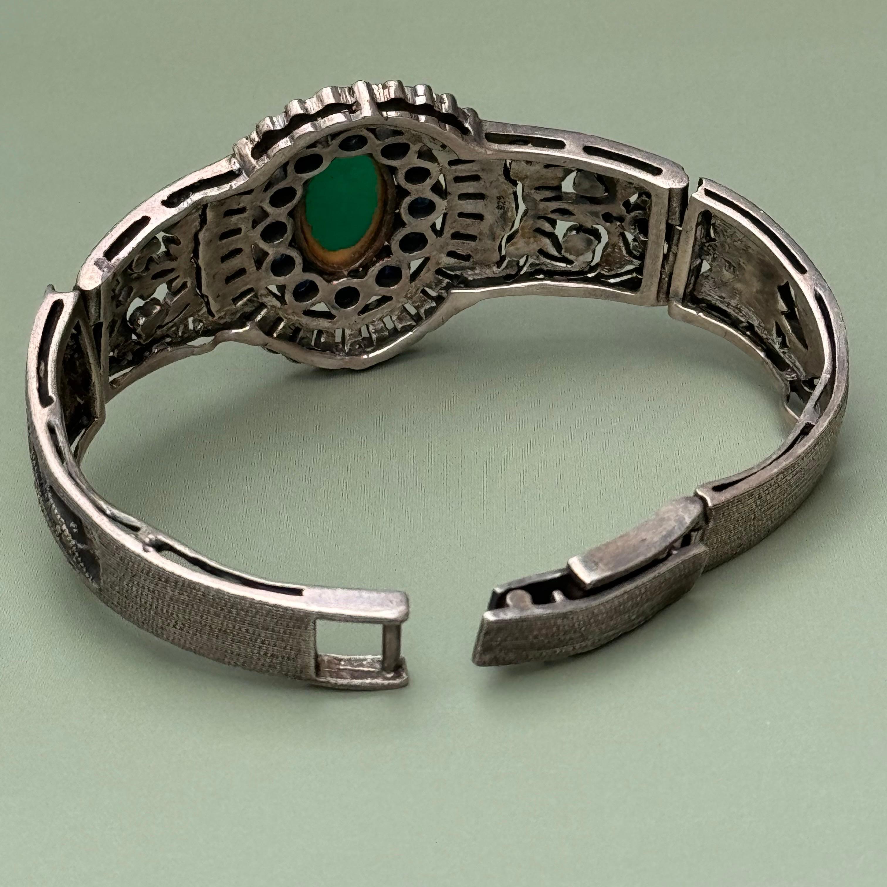 Art Deco Sterling silver Sapphire Marcasite Bracelet bangle  For Sale 5