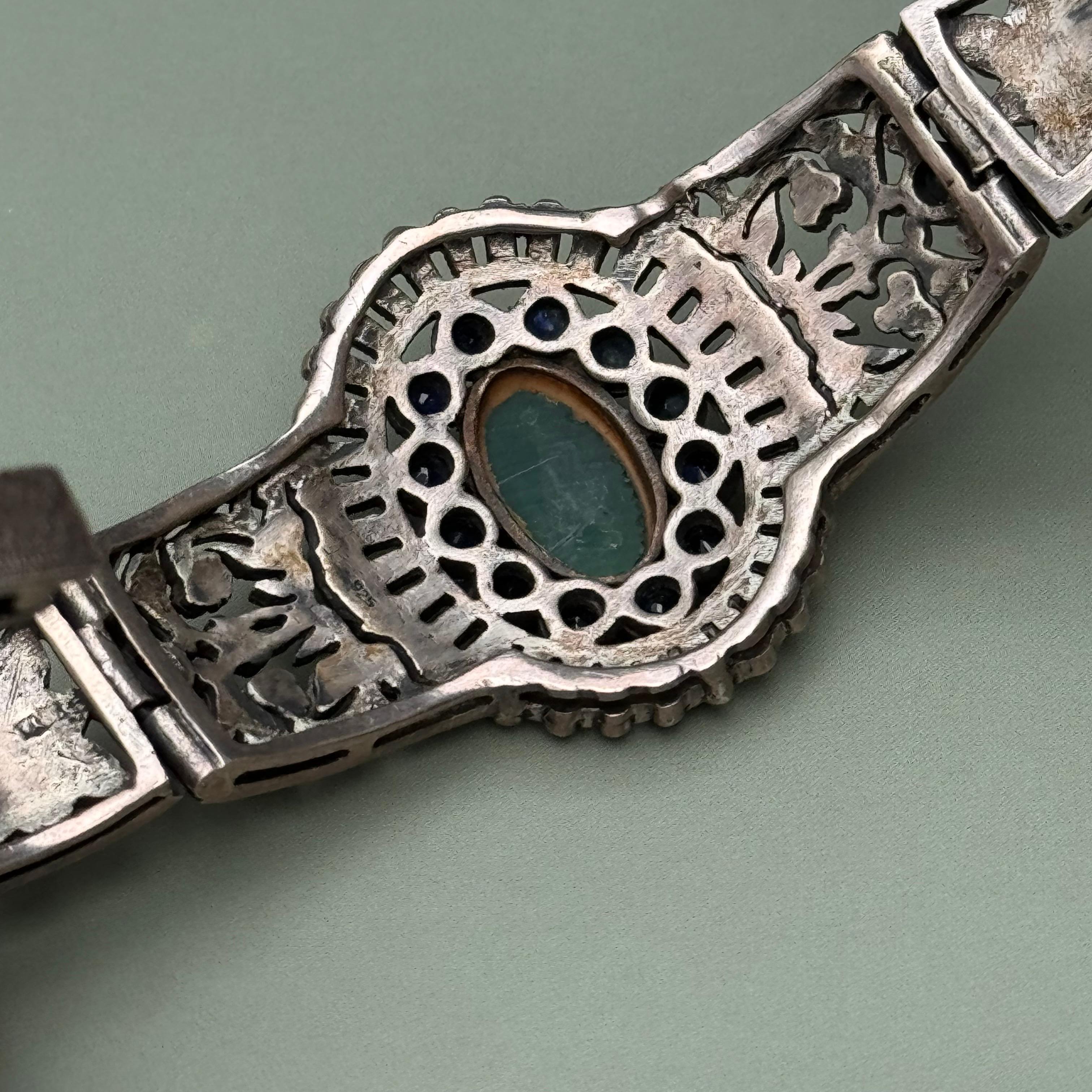 Art Deco Sterling silver Sapphire Marcasite Bracelet bangle  For Sale 6