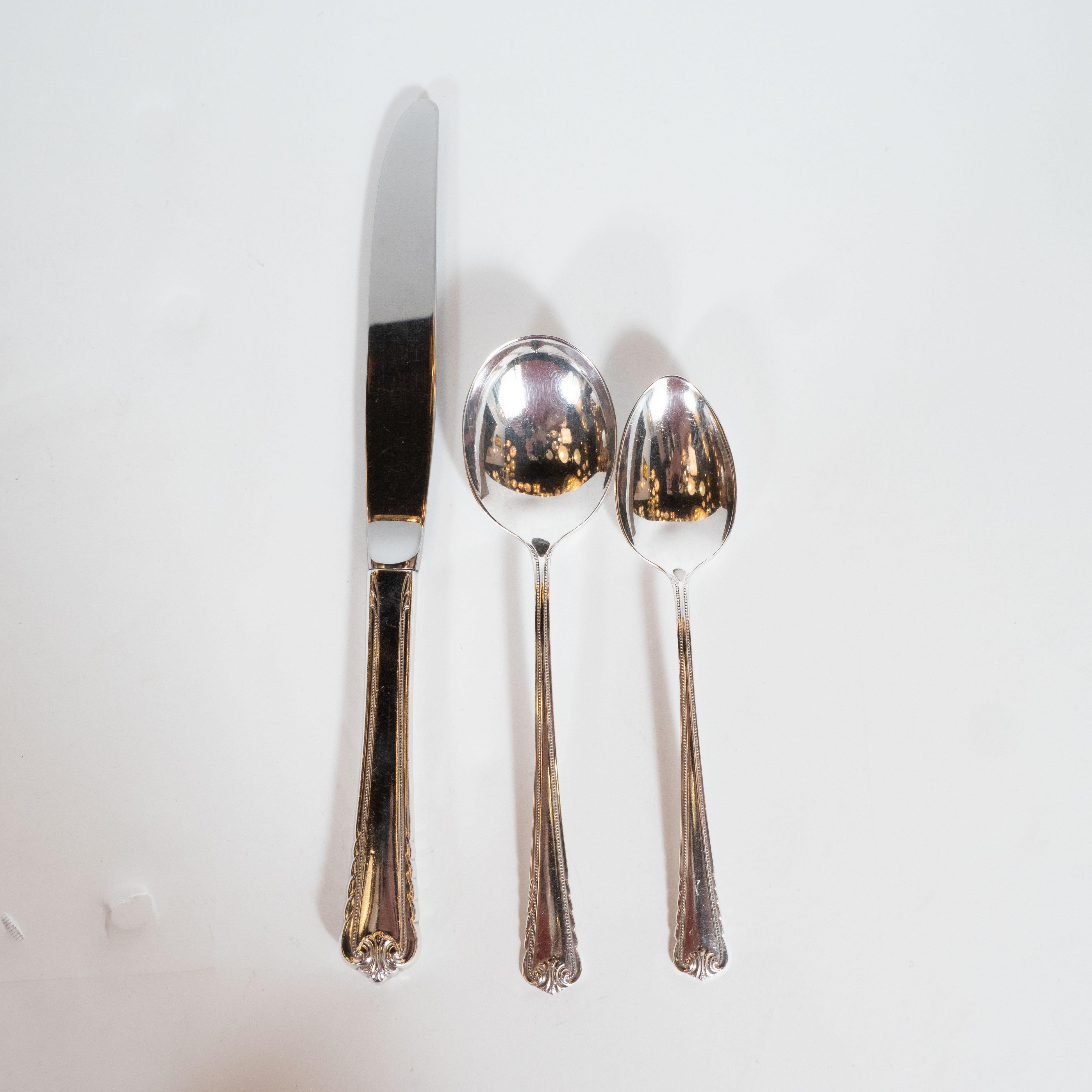 Art Deco Sterling Silver Service for Eight in Moonbeam Pattern by Rogers In Excellent Condition In New York, NY