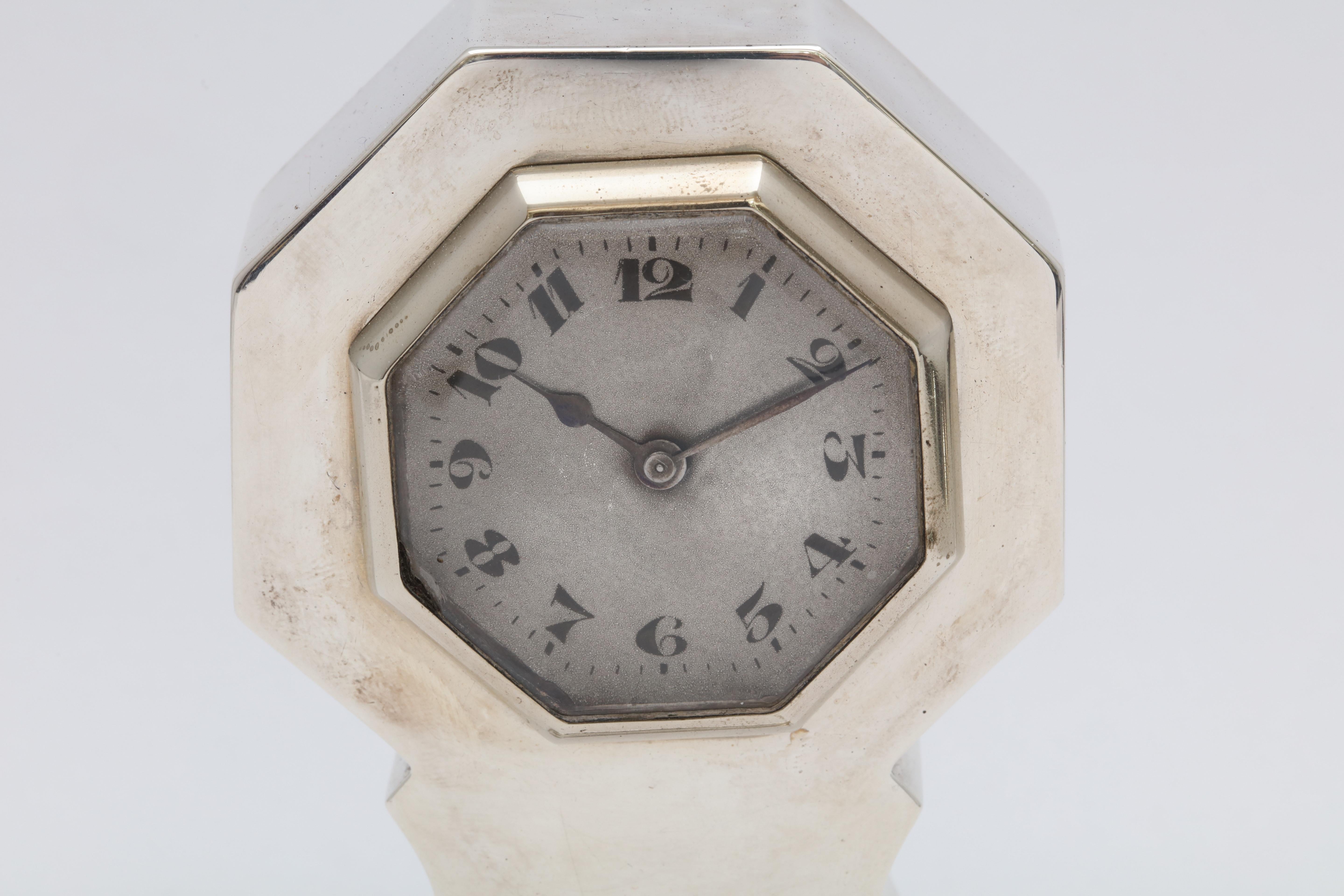 English Art Deco Sterling Silver Table Clock