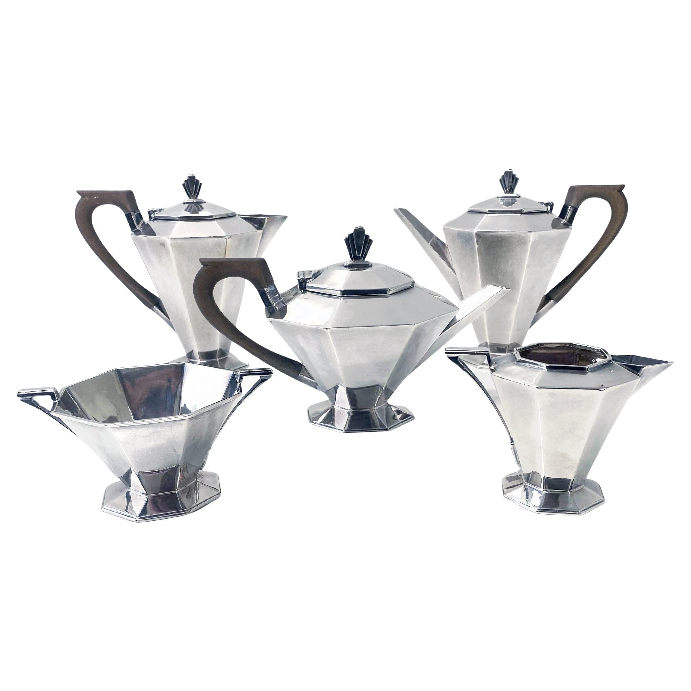 Mid-20th Century Art Deco Sterling Silver Tea Coffee Set English 1931 For Sale