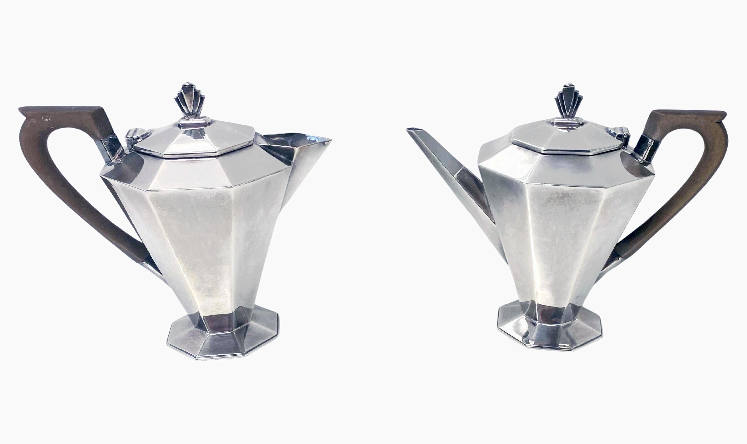 Art Deco Sterling Silver Tea Coffee Set English 1931 For Sale 1