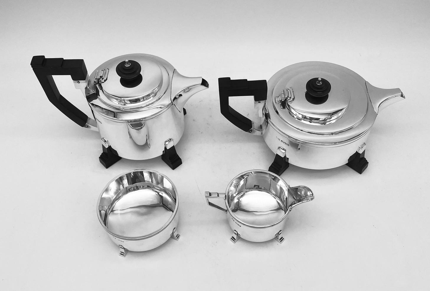 English Art Deco Sterling Silver Tea & Coffee Set For Sale