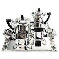 Art Deco Sterling Silver Tea & Coffee Set on Tray 1933 - 35 Teapot Coffee Pot