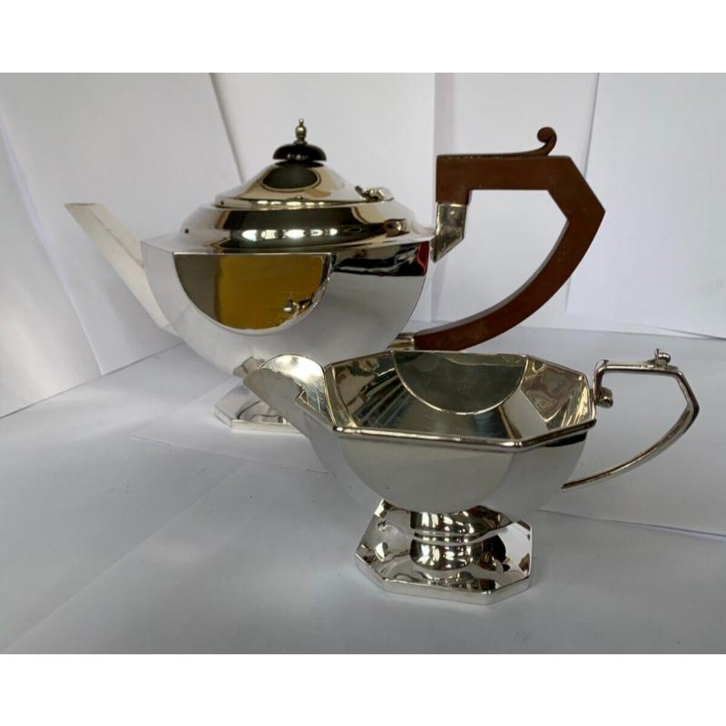 Art Deco Sterling Silber Teekanne und Milchkännchen von Ernest W Haywood, 1933 im Angebot 7