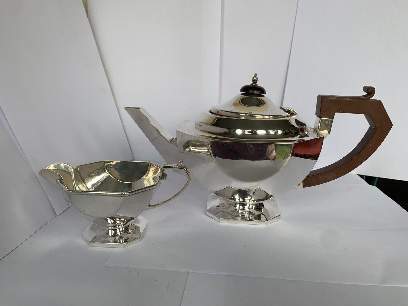 Women's or Men's Art Deco Sterling Silver Teapot and Milk Jug by Ernest W Haywood, 1933 For Sale