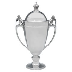 Art deco sterling silver trophy cup and cover made by Mappin & Webb in 1936
