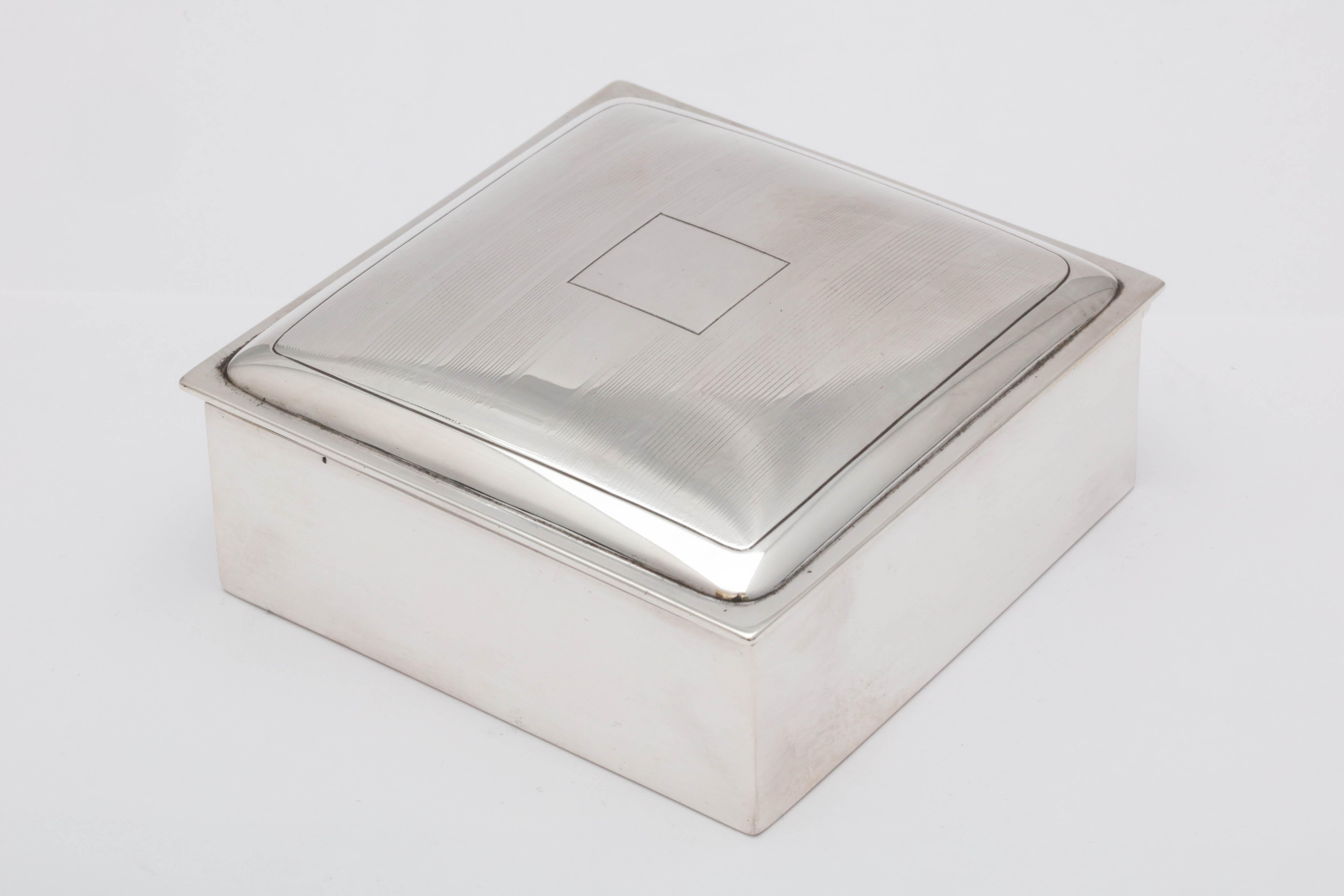 Art Deco Sterling Silver Tuxedo Striped Table Box with Hinged Lid 6