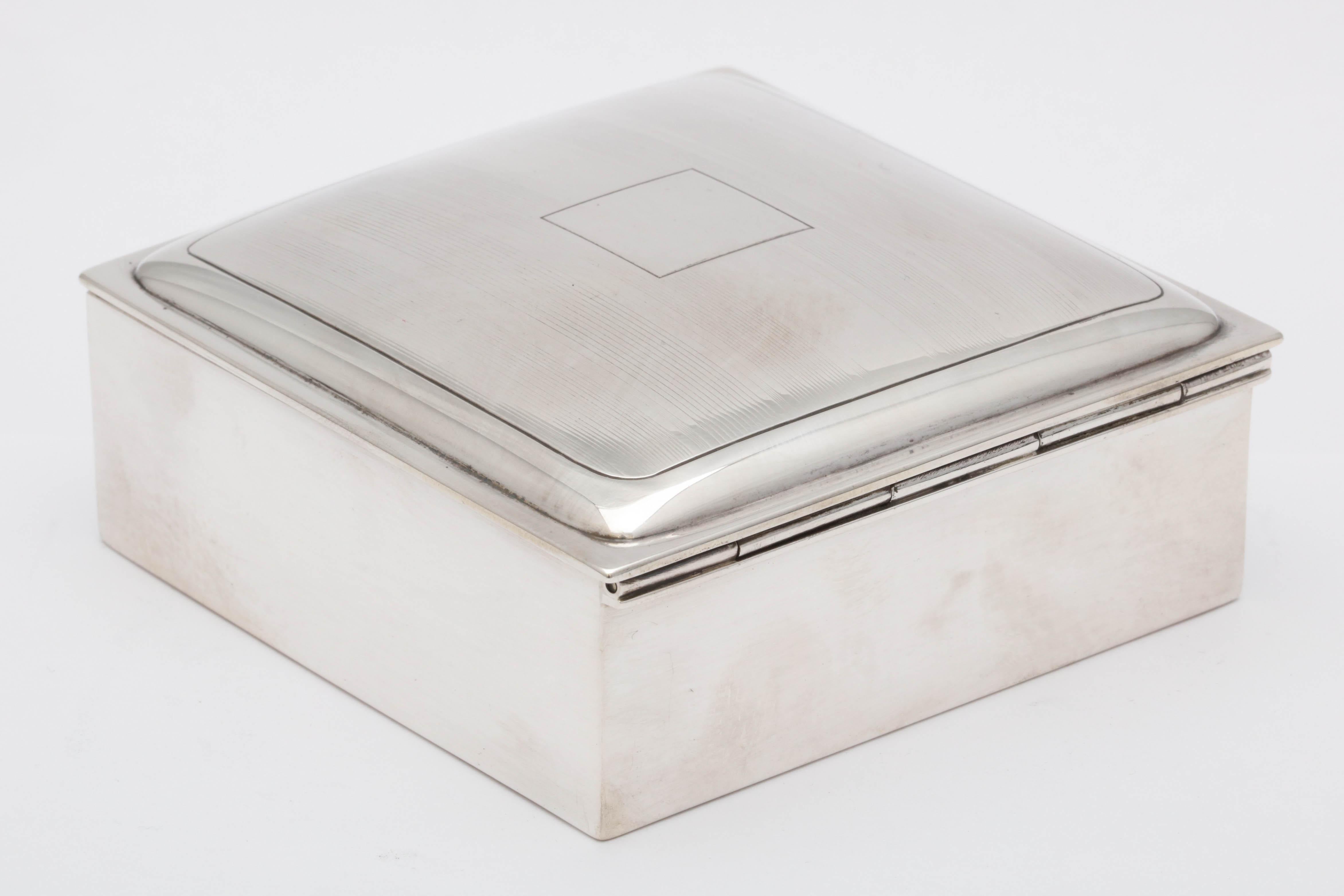 Early 20th Century Art Deco Sterling Silver Tuxedo Striped Table Box with Hinged Lid