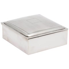 Art Deco Sterling Silver Tuxedo Striped Table Box with Hinged Lid