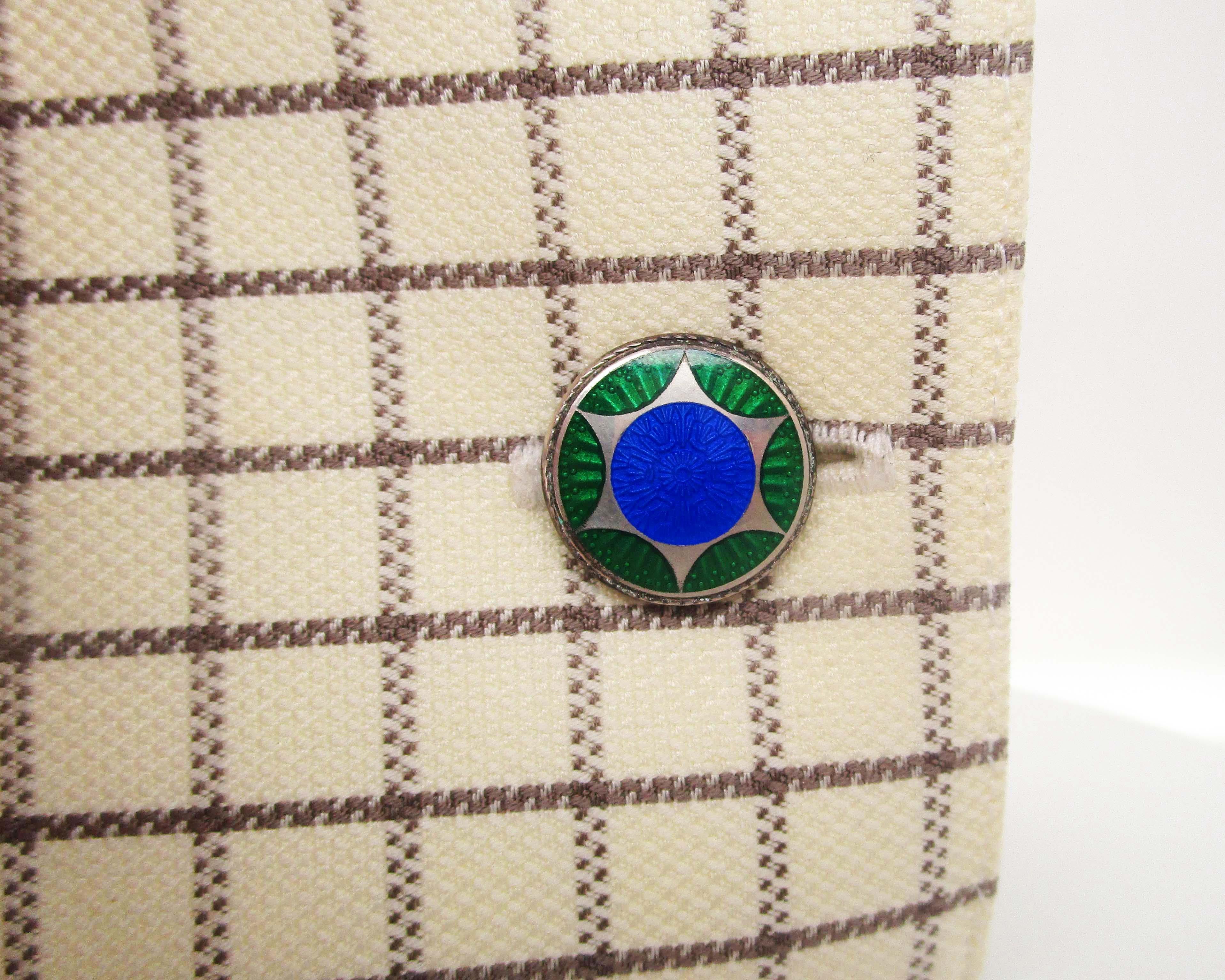 Art Deco Sterling Silver Two Color Enamel Cufflinks In Good Condition In Lexington, KY