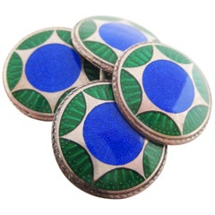 Art Deco Sterling Silver Two Color Enamel Cufflinks