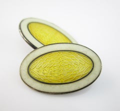 Art Deco Sterling Silver White and Yellow Enamel Krementz Cufflinks