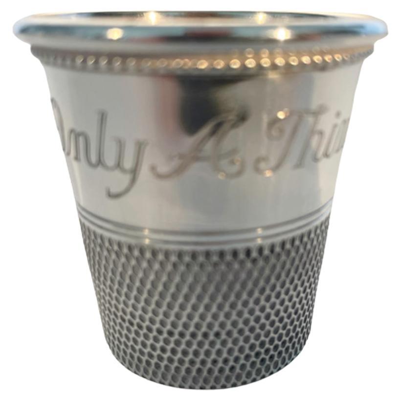 Art Deco Sterling Thimble-Form Spirit Measure Engraved "Only A Thimble Full" For Sale