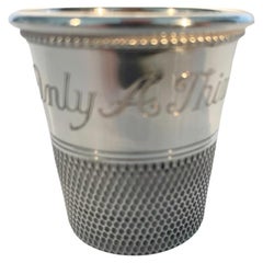 Art Deco Sterling Thimble-Form Spirit Measure Engraved "Only A Thimble Full"