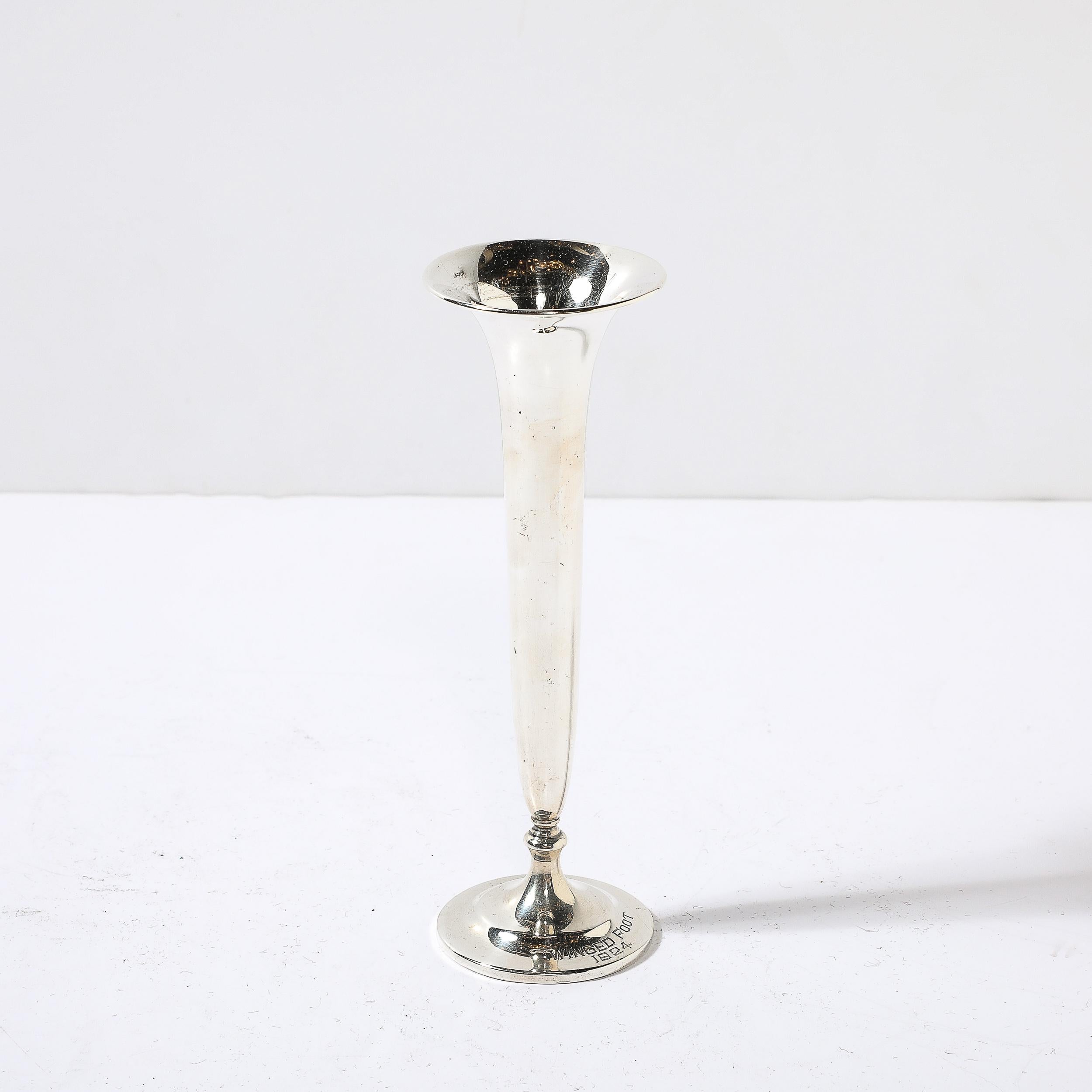 This delightfully scaled Art Deco Sterling Trumpet Vase by S.Kirk and Son originates from the United States, Circa 1924. This piece features a curved tapered body with a round base, separated by linear detailing and with lovely proportions. The