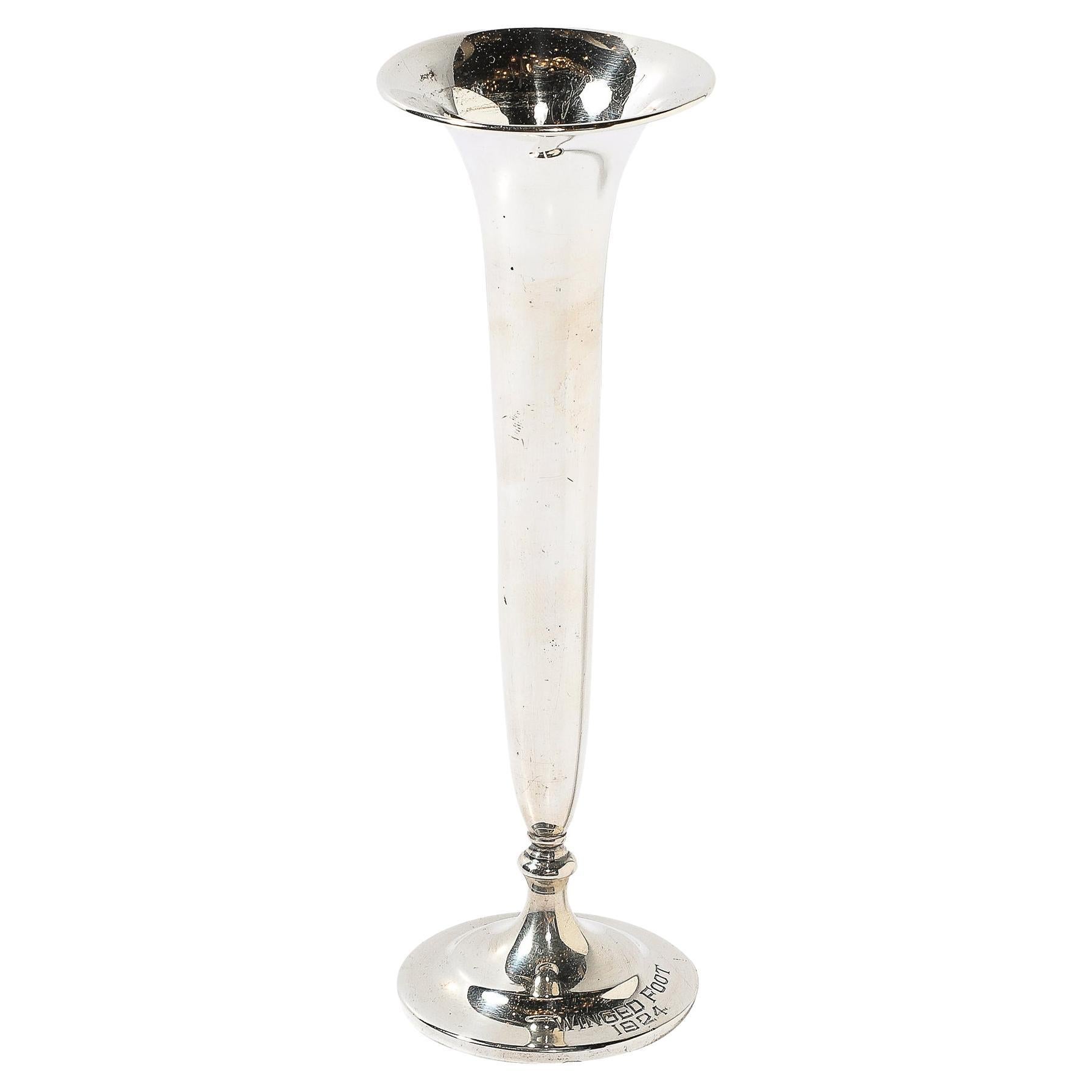 Art Deco Sterling Trumpet Vase by S.Kirk and Son for Winged Foot Golf Club For Sale