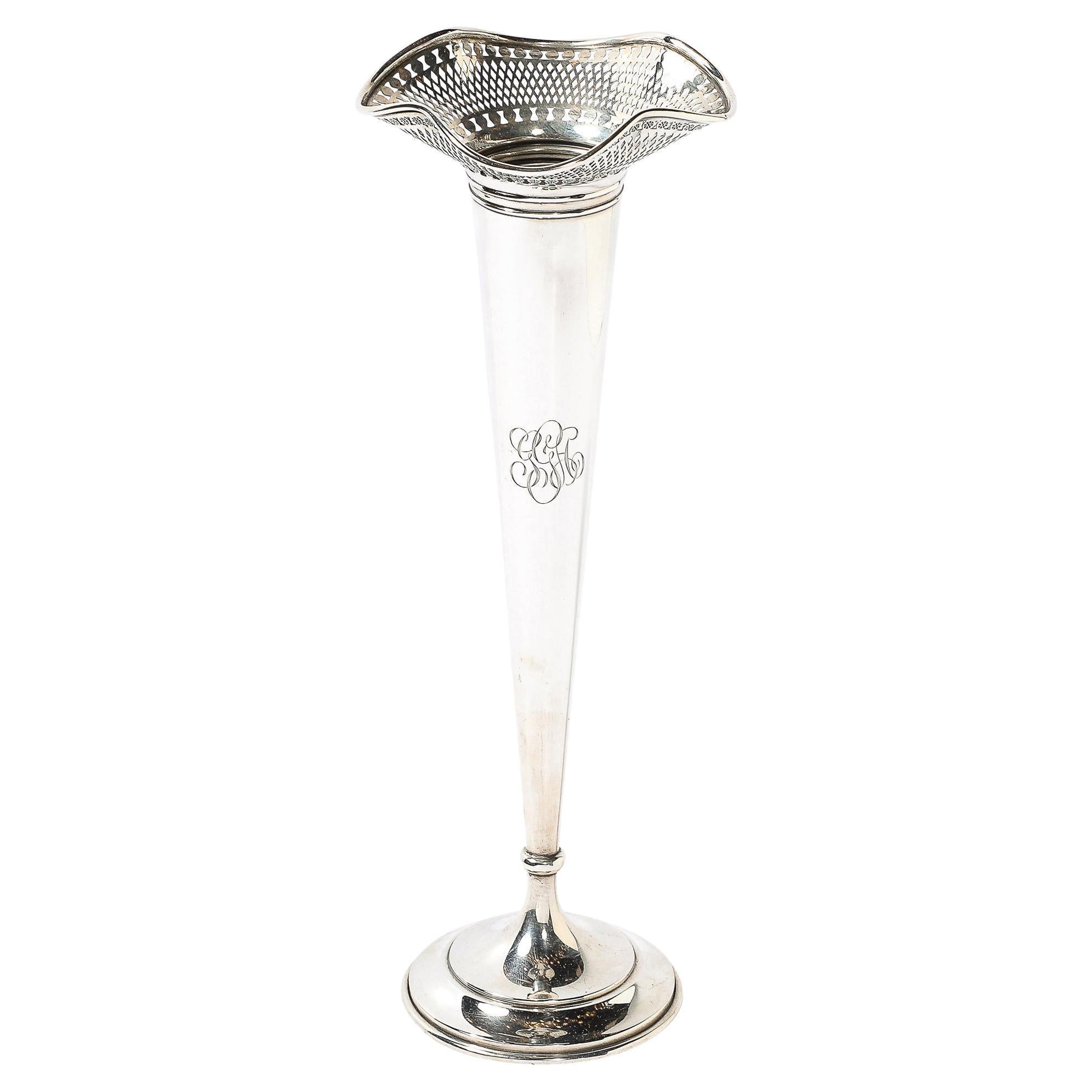 Art Deco Sterling Trumpet Vase w/ Geometric Detailing by J.H Betteridge