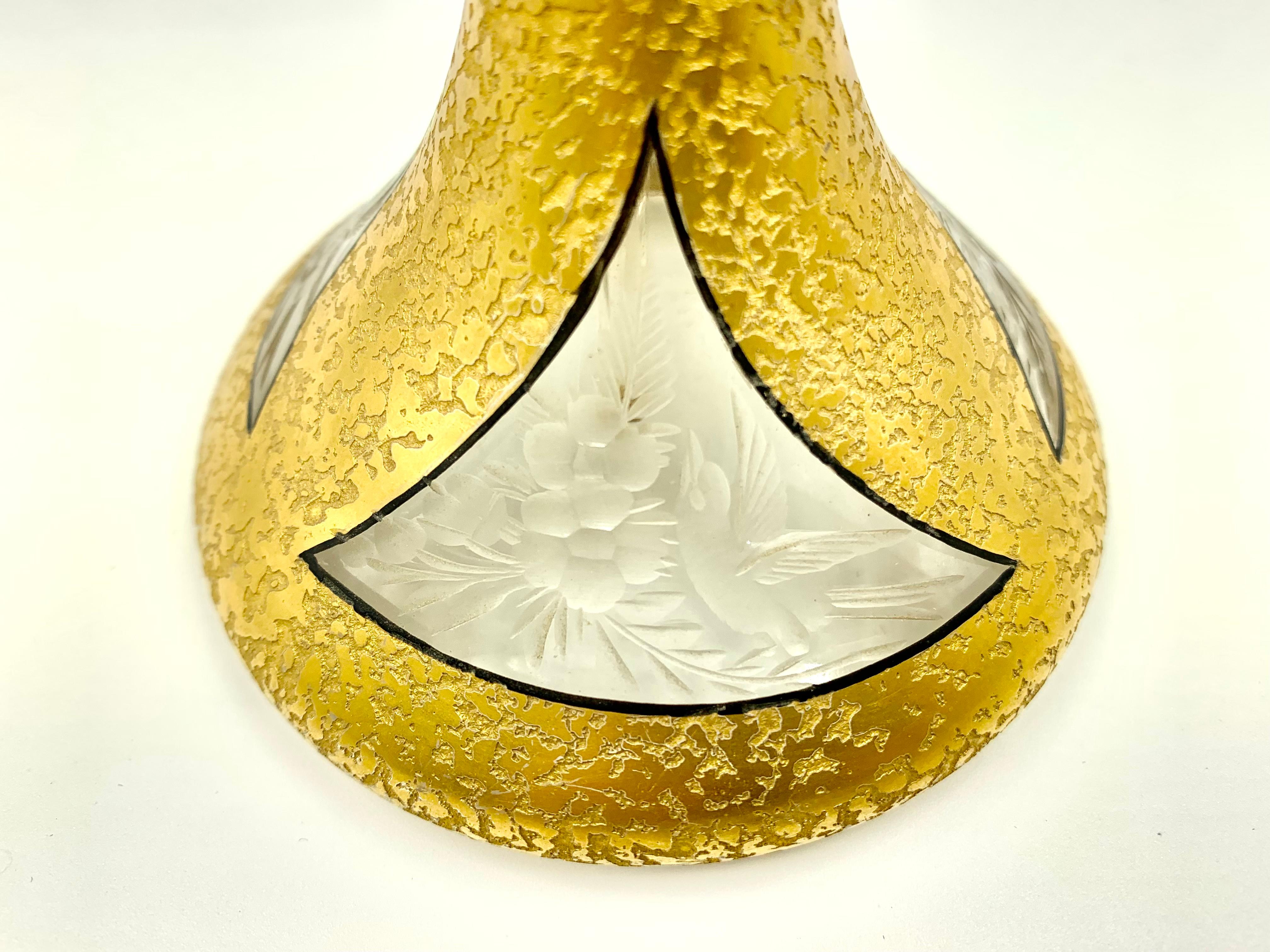 Art déco Grande bouteille de parfum Art Déco Steuben DeVilbiss incrustée d'or, gravée