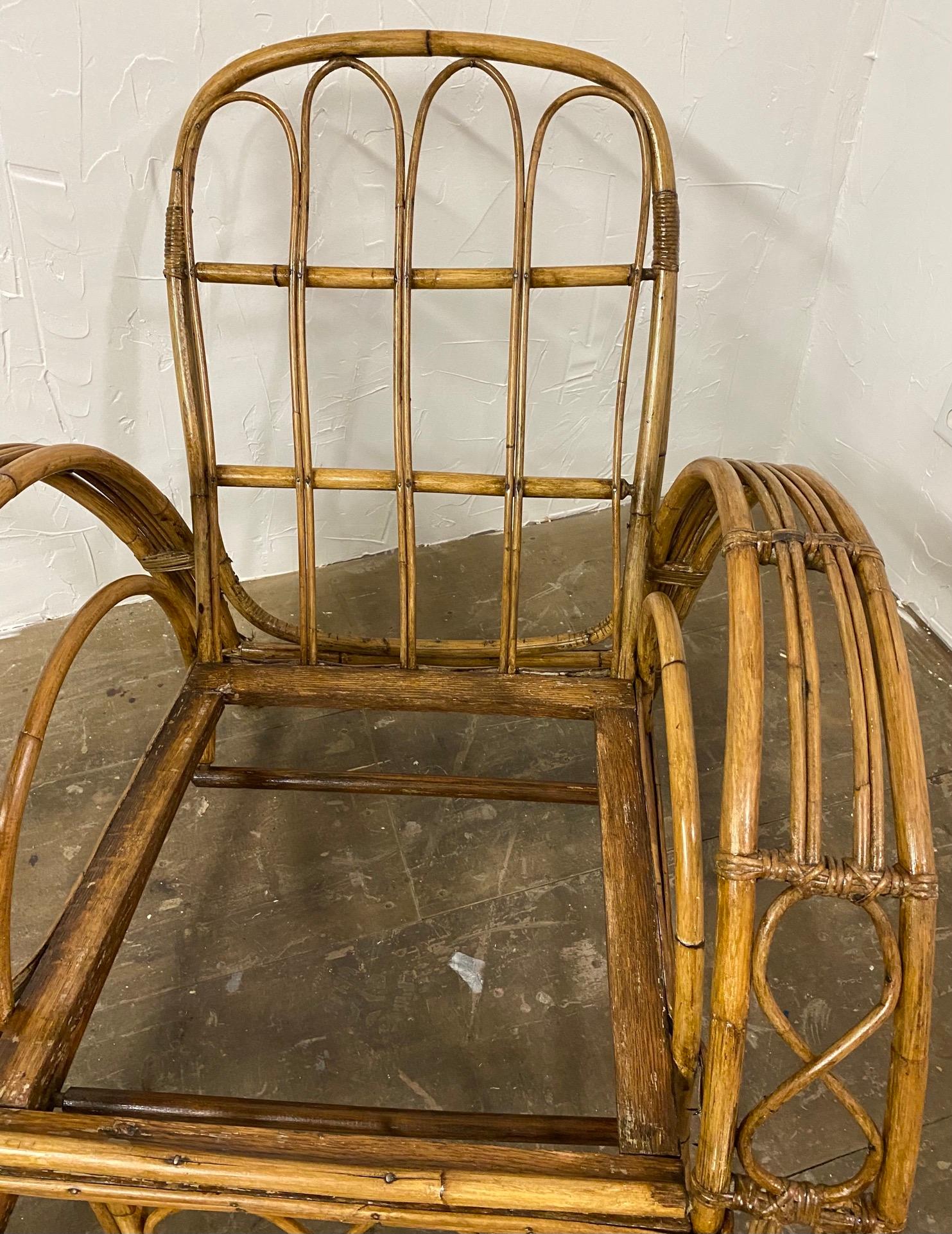 Adirondack Chaise longue en rotin Sticks Art Déco en vente