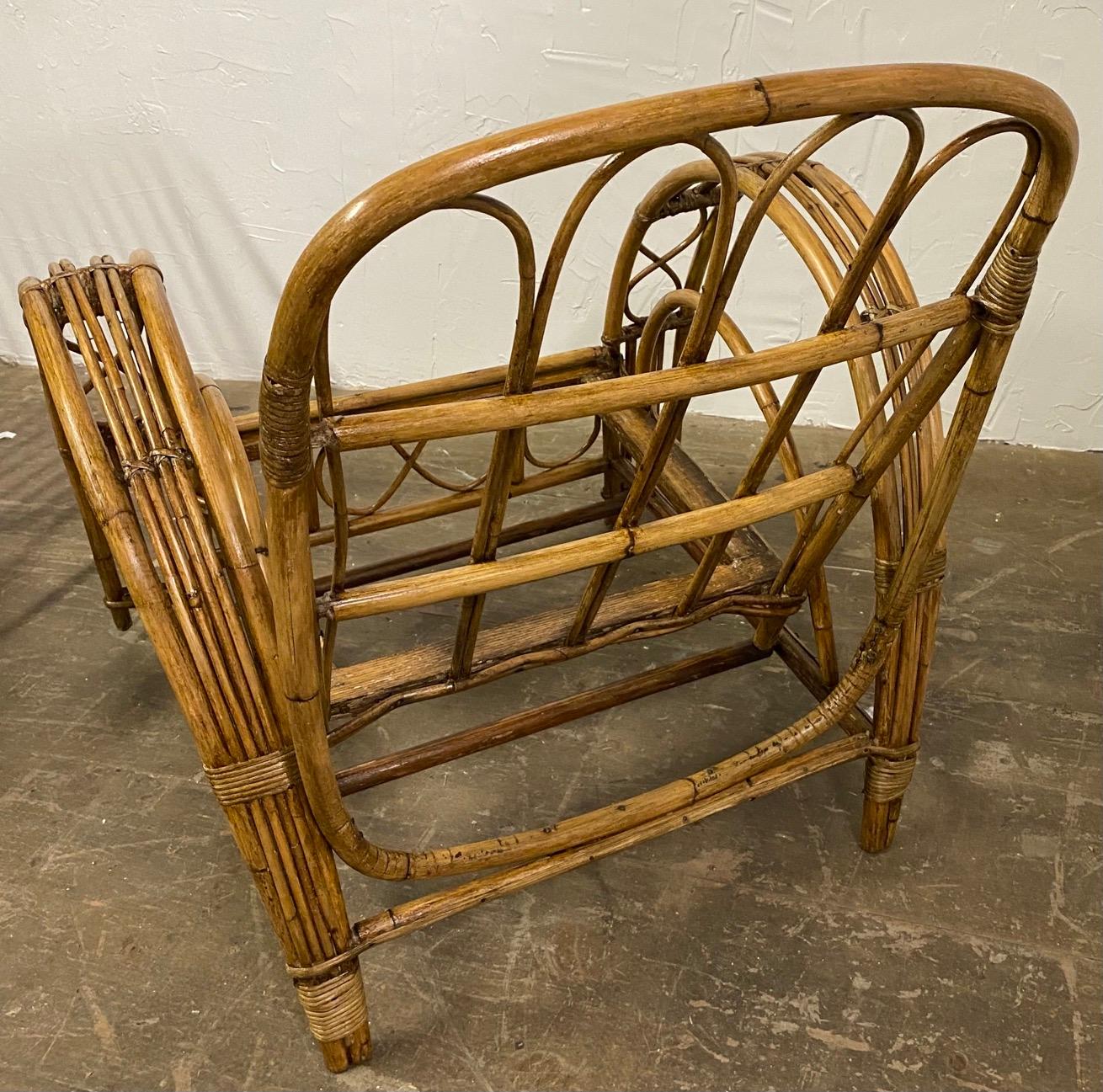 American Art Deco Stick Rattan Lounging Arm Chair For Sale