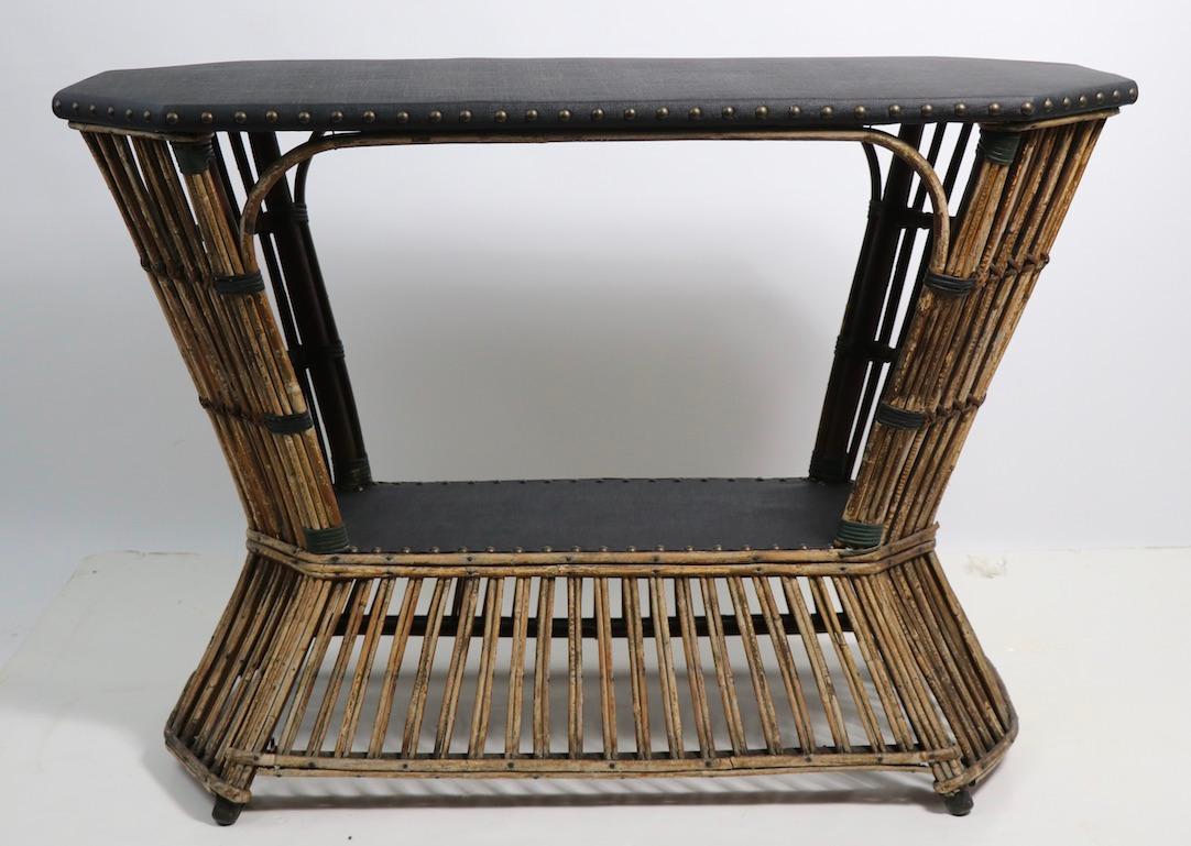 American Art Deco Stick Wicker Reed Console Table For Sale