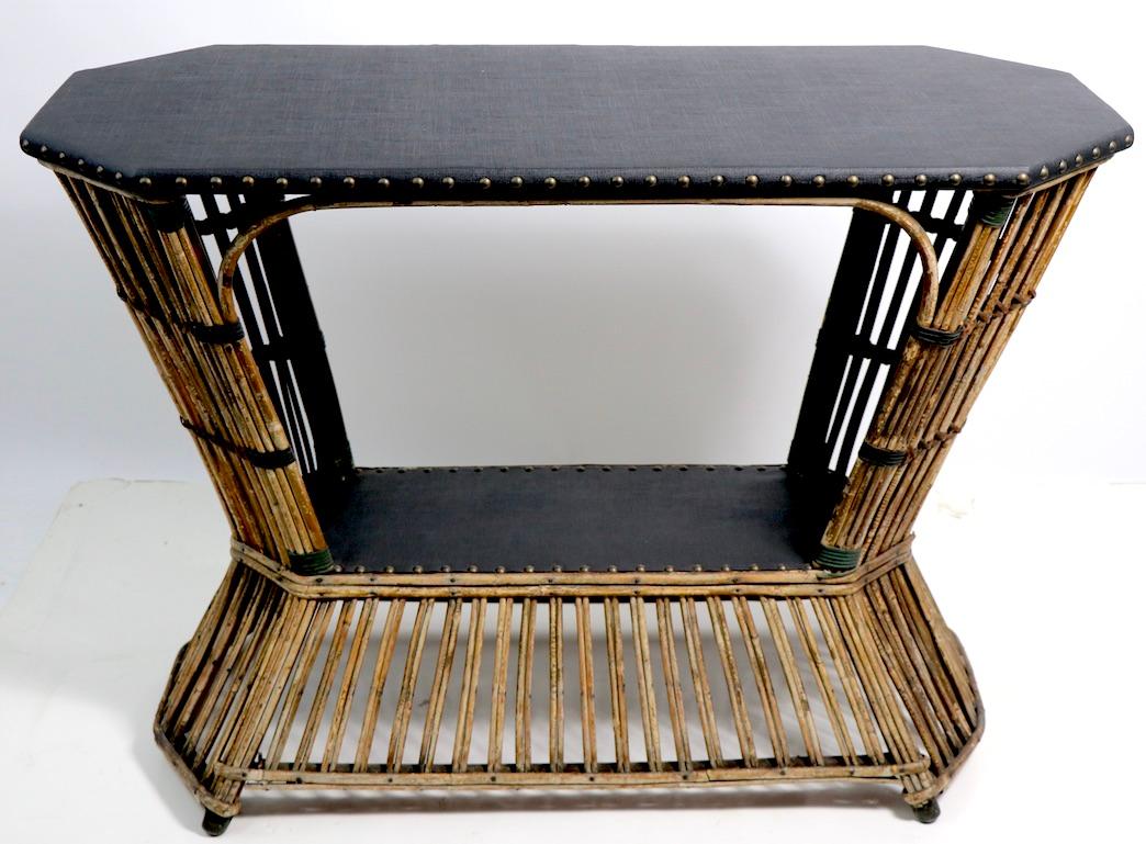 20th Century Art Deco Stick Wicker Reed Console Table For Sale