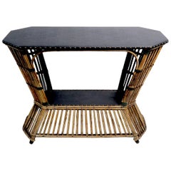 Antique Art Deco Stick Wicker Reed Console Table