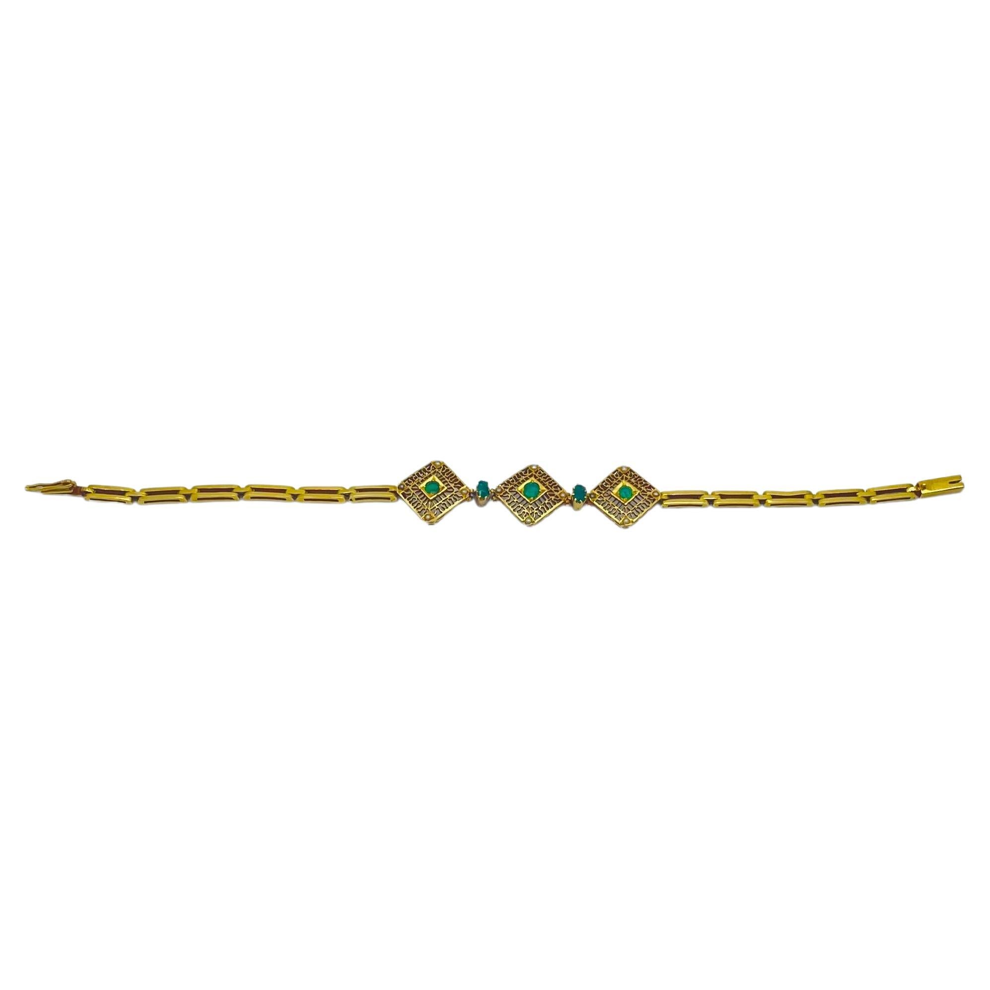 Art-déco-Stil-Armbänder aus Gold mit Smaragden und Perlen  im Zustand „Gut“ im Angebot in Berlin, BE