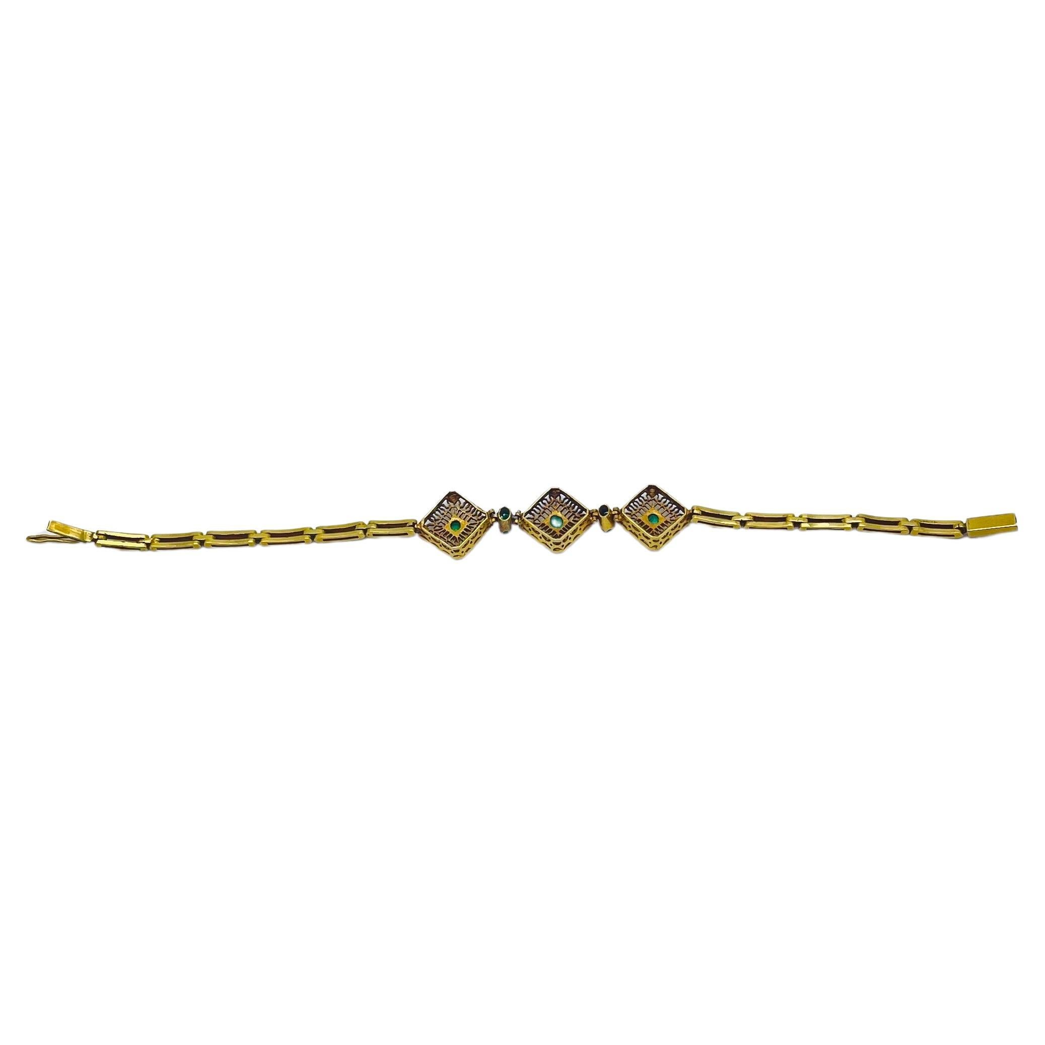 Art-déco-Stil-Armbänder aus Gold mit Smaragden und Perlen  im Angebot 1