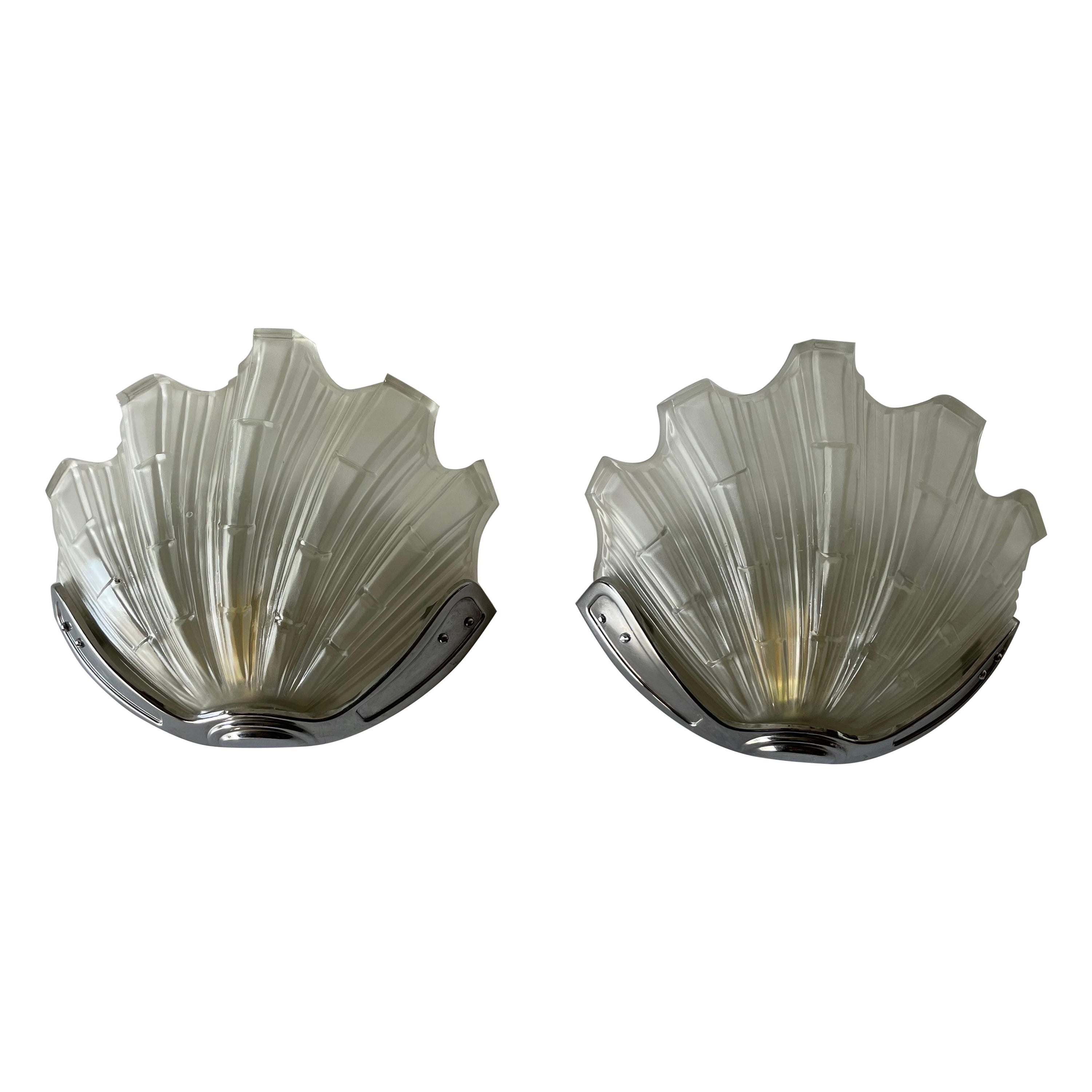 Art Deco Stil Shell Design Pair of Sconces, 1960s, Germany