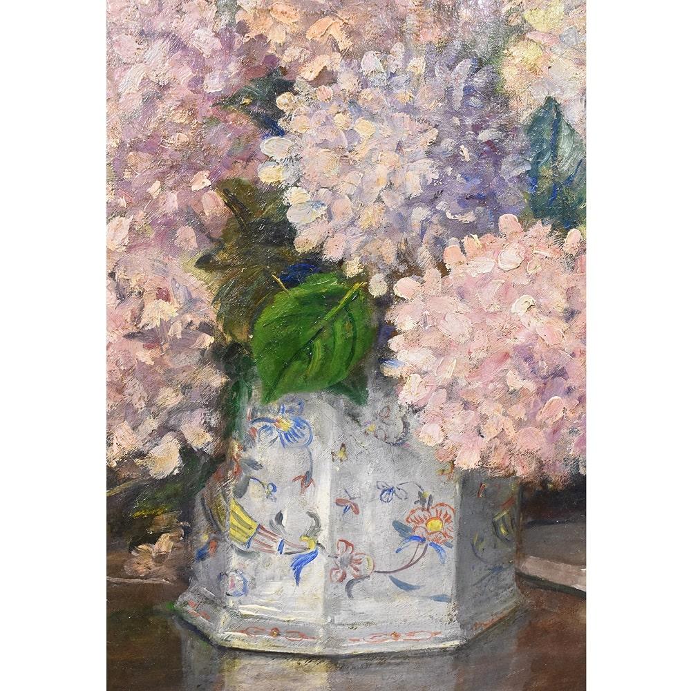 Art Deco Still Life Painting, Flowers Vase Painting, Hydrangea, Oil on Canvas 1