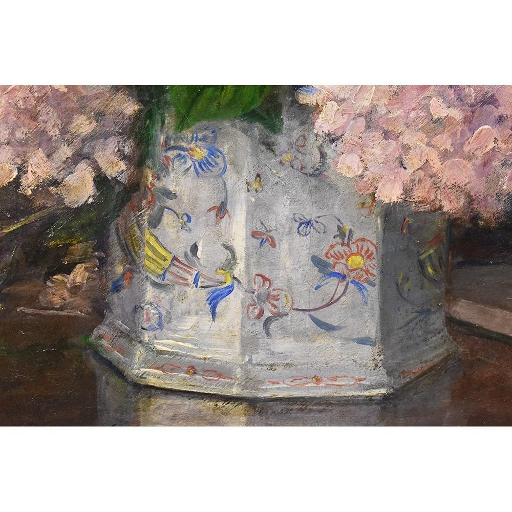 Art Deco Still Life Painting, Flowers Vase Painting, Hydrangea, Oil on Canvas 2