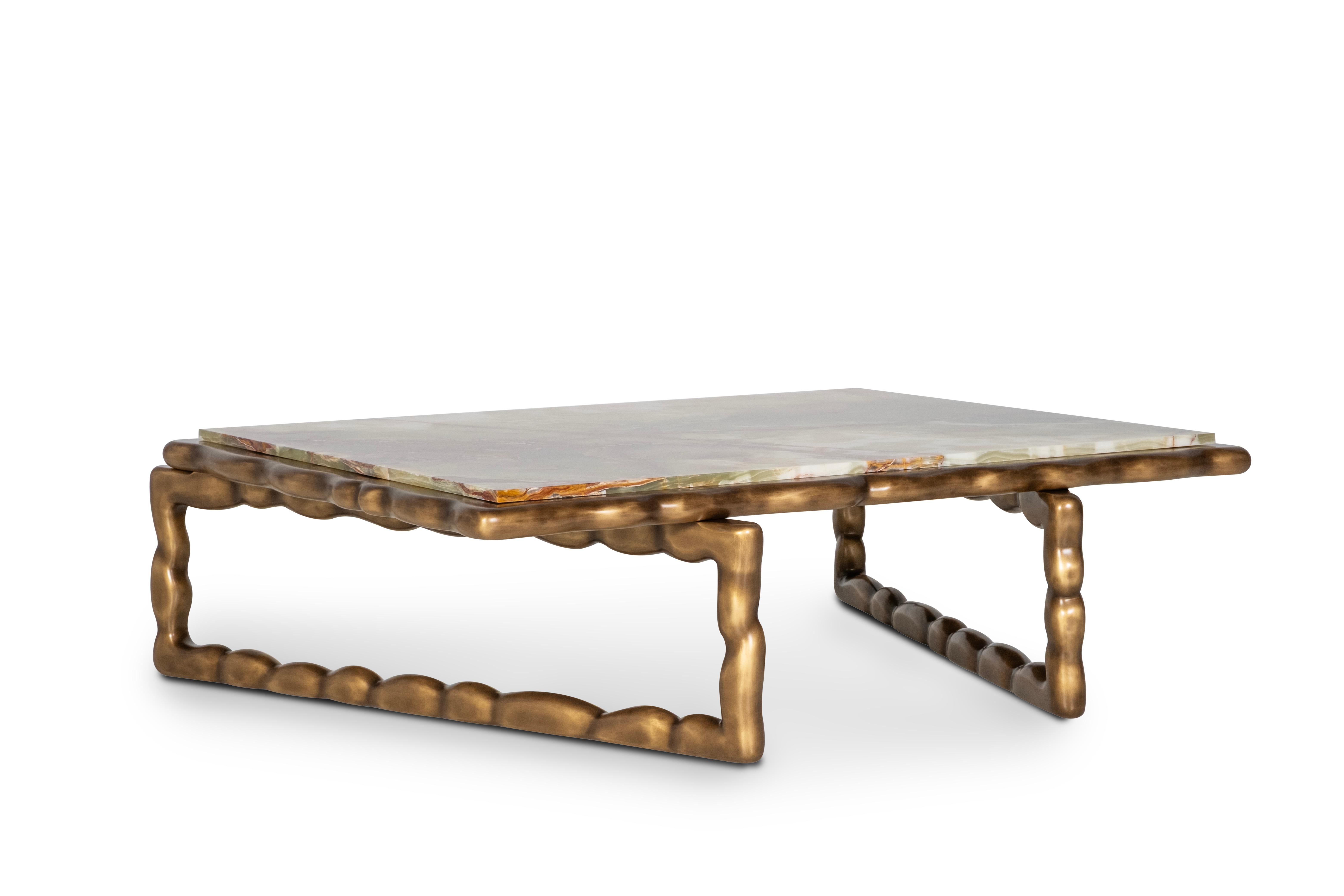 Fait main Table basse Art déco en pierre, onyx vert, fabriquée à la main au Portugal par Greenapple en vente