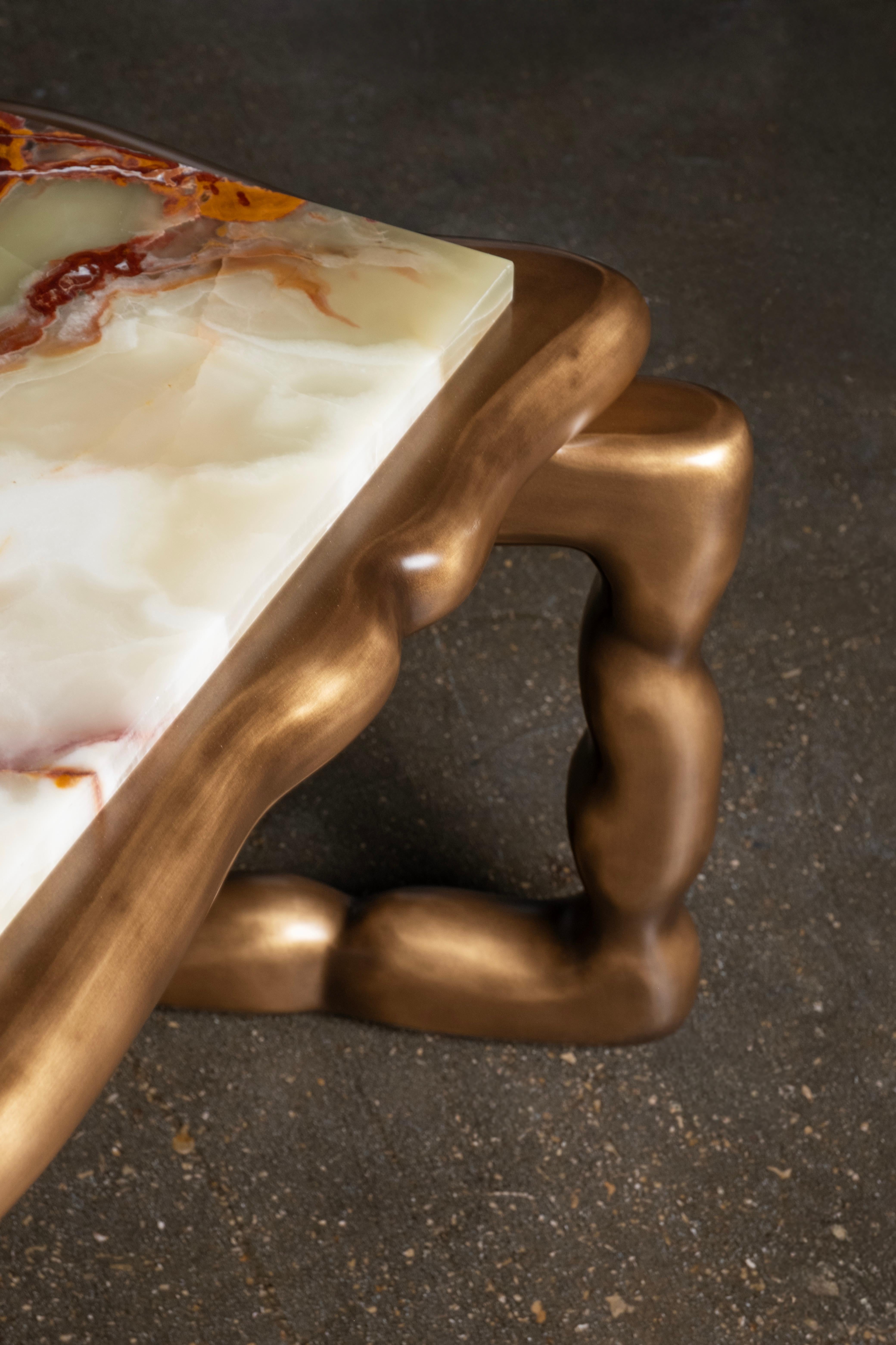 XXIe siècle et contemporain Table basse Art déco en pierre, onyx vert, fabriquée à la main au Portugal par Greenapple en vente