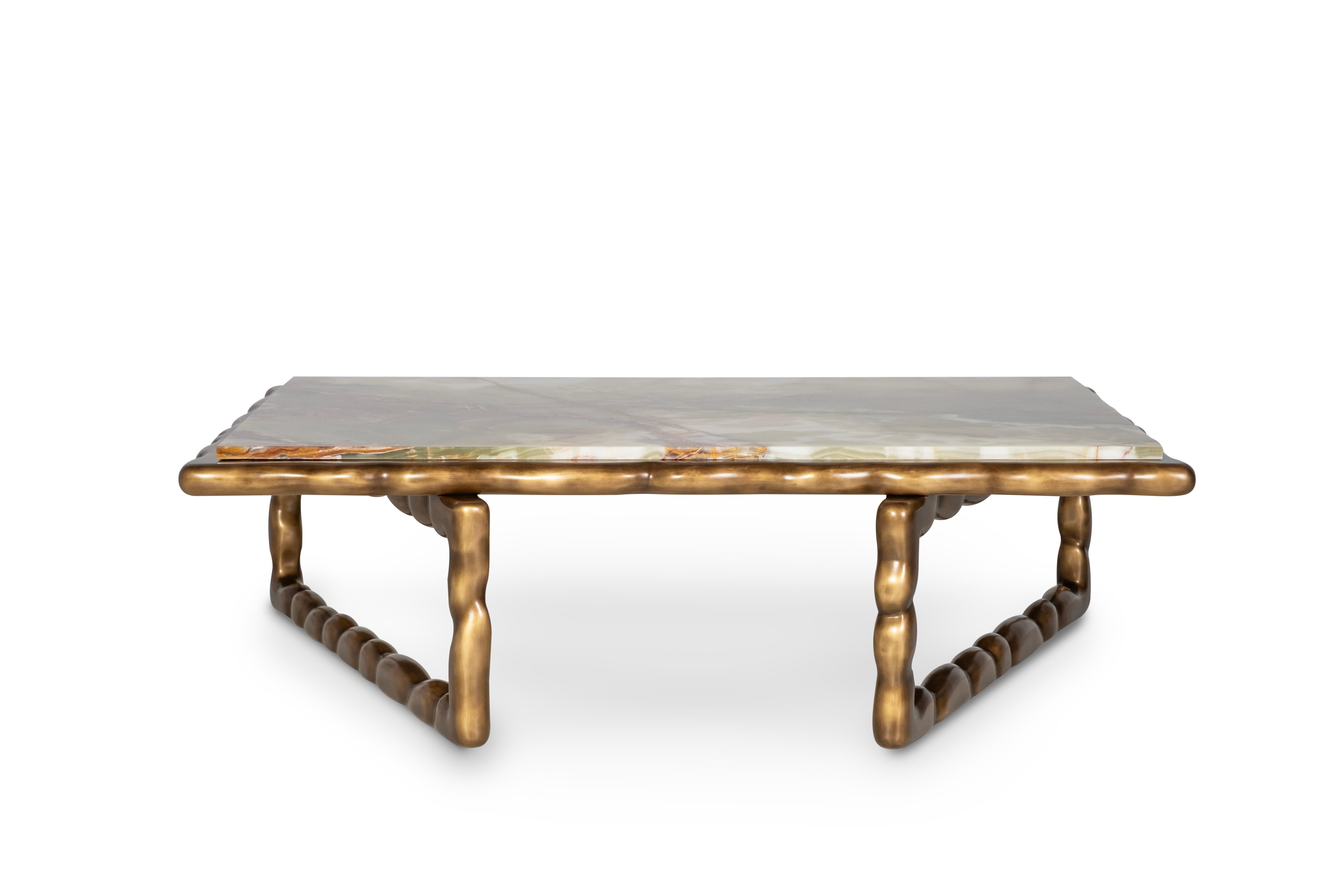 Portugais Table basse Art déco en pierre, onyx vert, fabriquée à la main au Portugal par Greenapple en vente