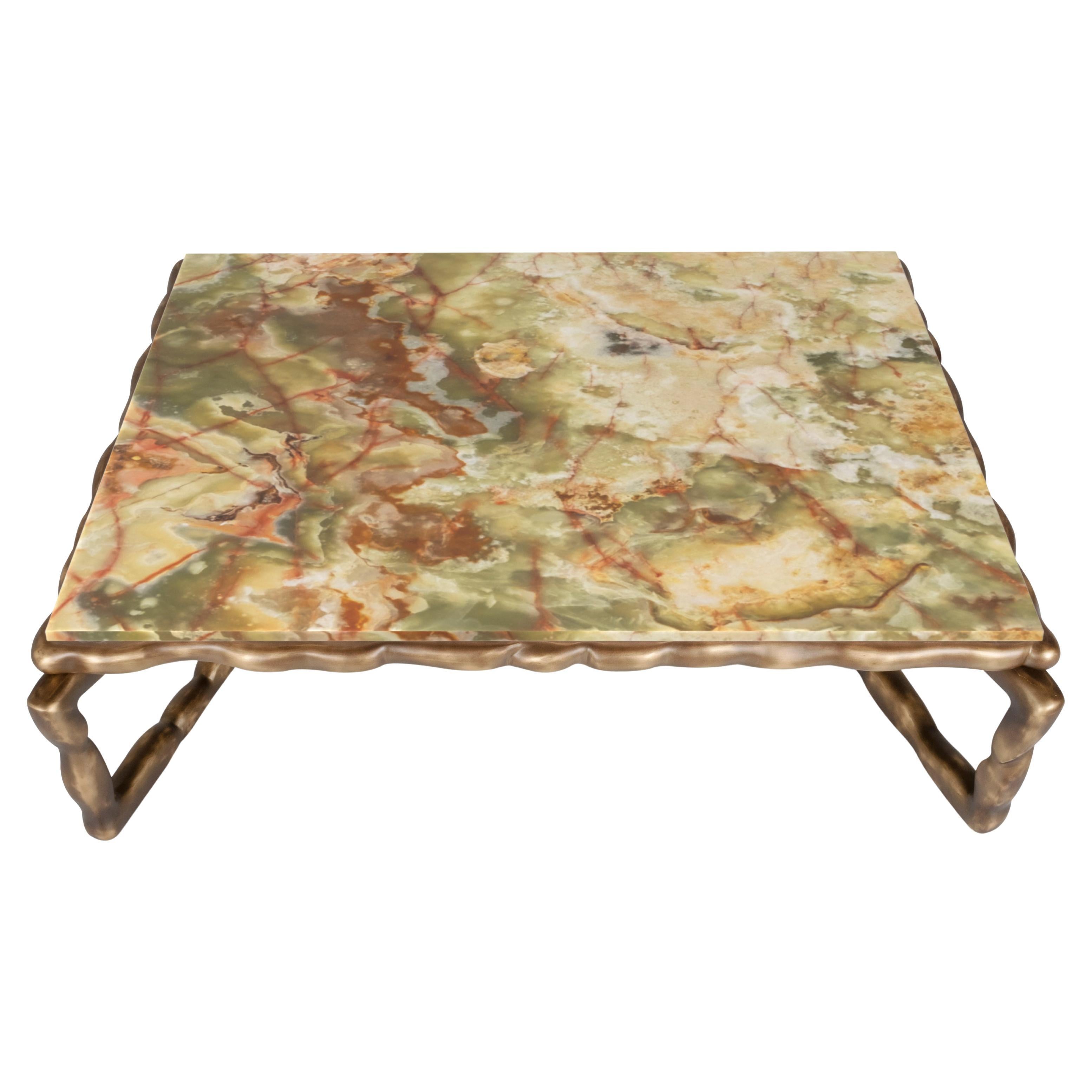 Table basse Art déco en pierre, onyx vert, fabriquée à la main au Portugal par Greenapple en vente