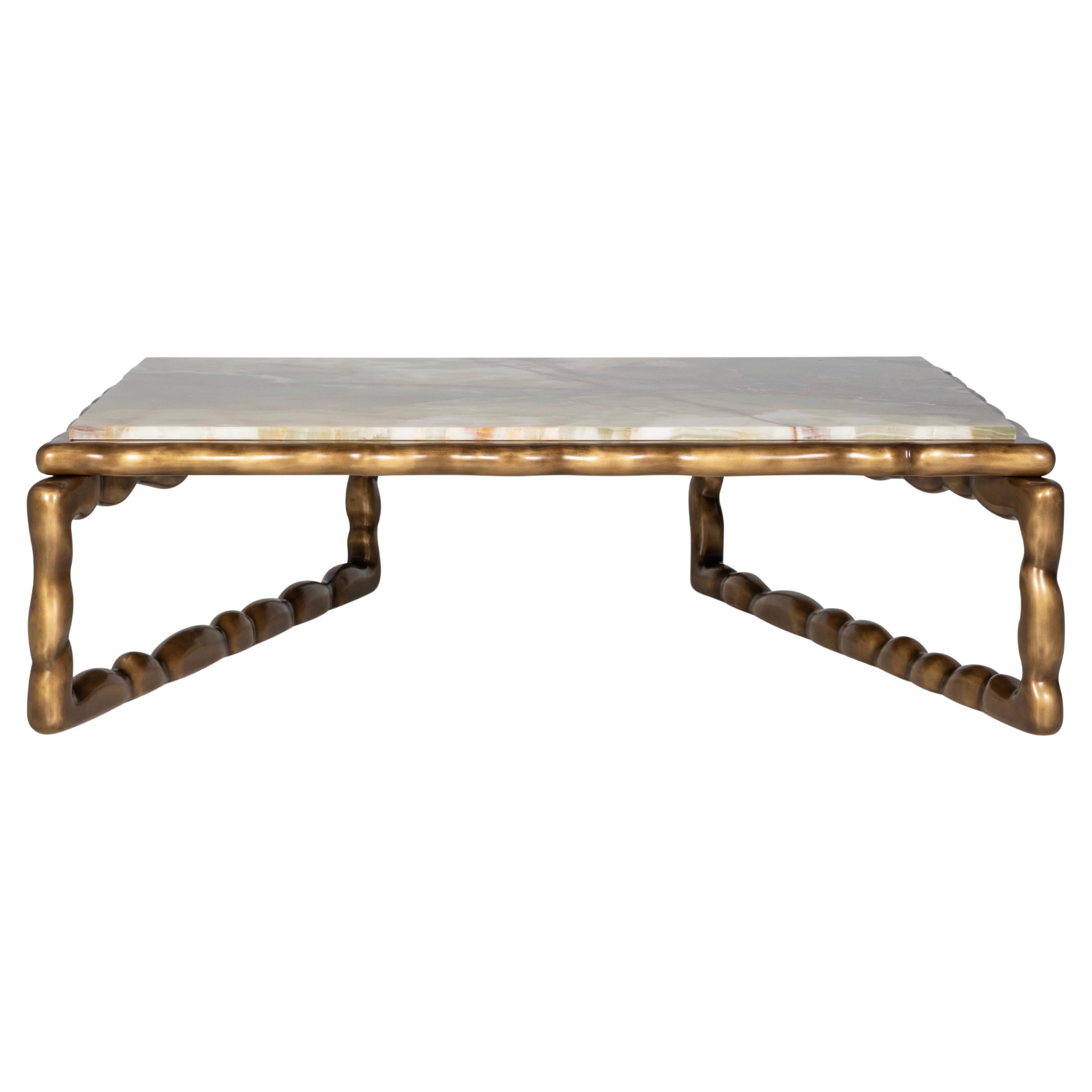 Table basse Art déco en pierre, onyx vert, fabriquée à la main au Portugal par Greenapple