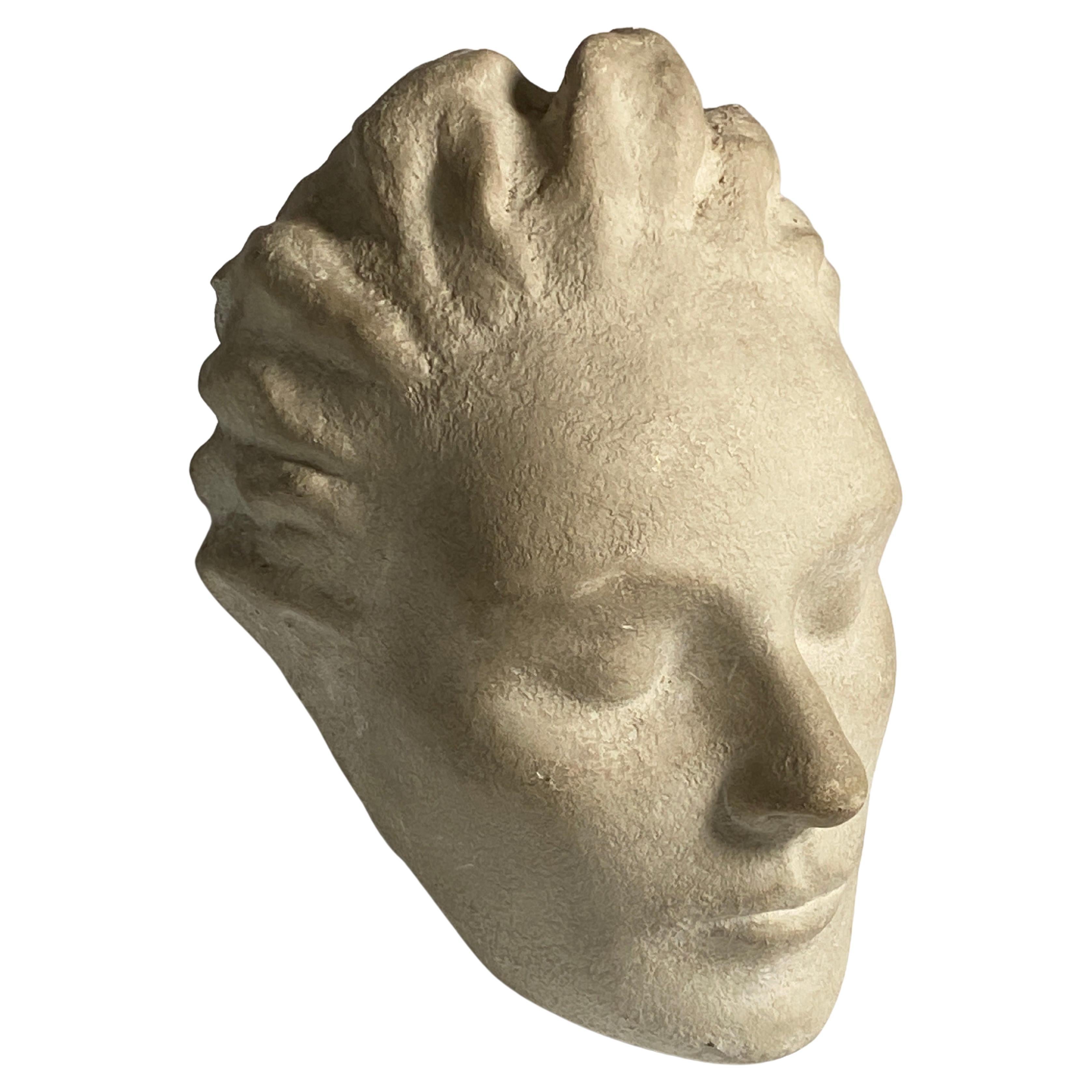 Art Deco Stone Sculpture, White Color, a Women Head, France 1940 For Sale