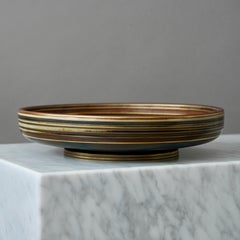 Art Deco Stoneware Footed Bowl by Gunnar Nylund. ALP, Sweden, 1930s. Brown Gold.