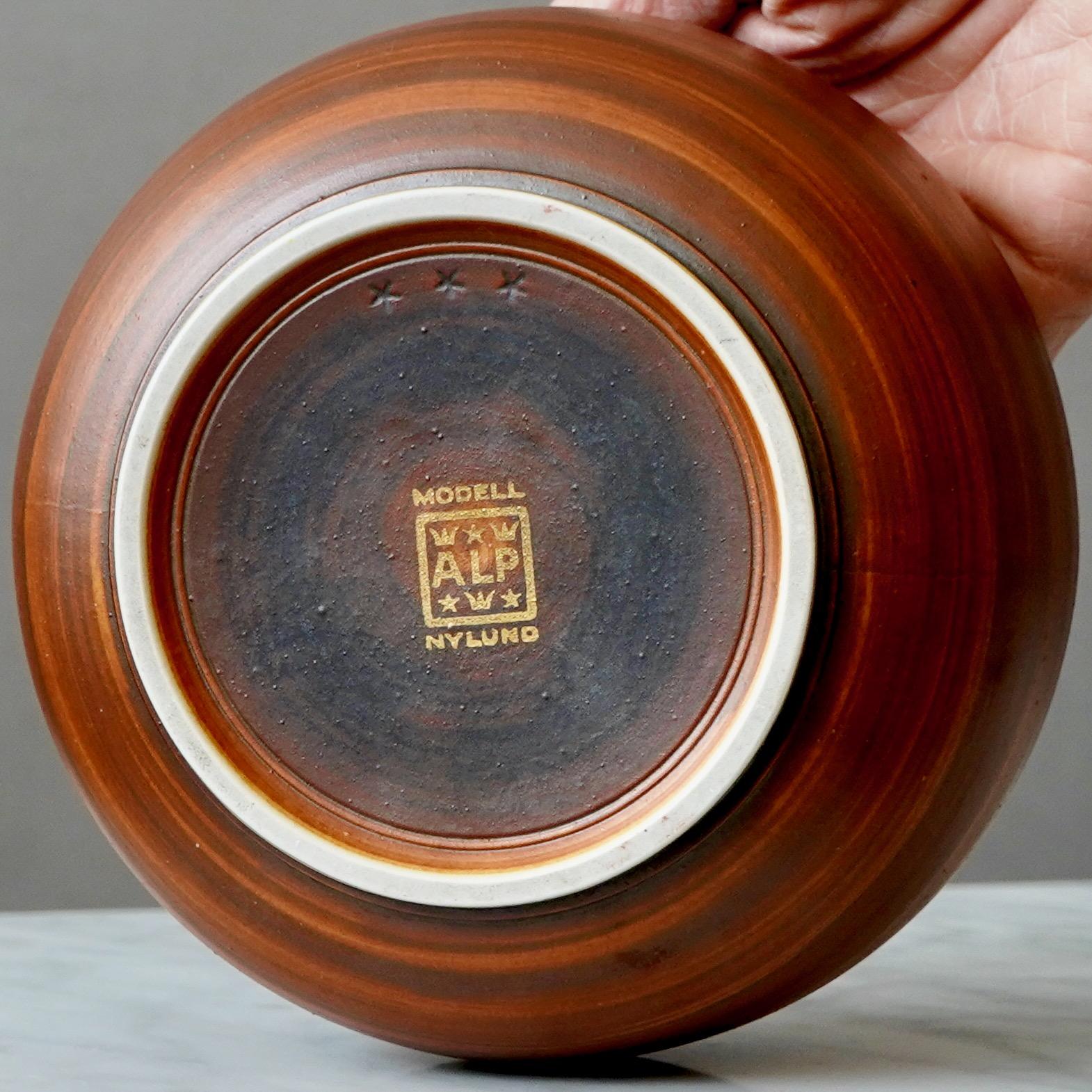 Art Deco Stoneware Lidded Bowl by Gunnar Nylund for ALP, Sweden, 1930s 3