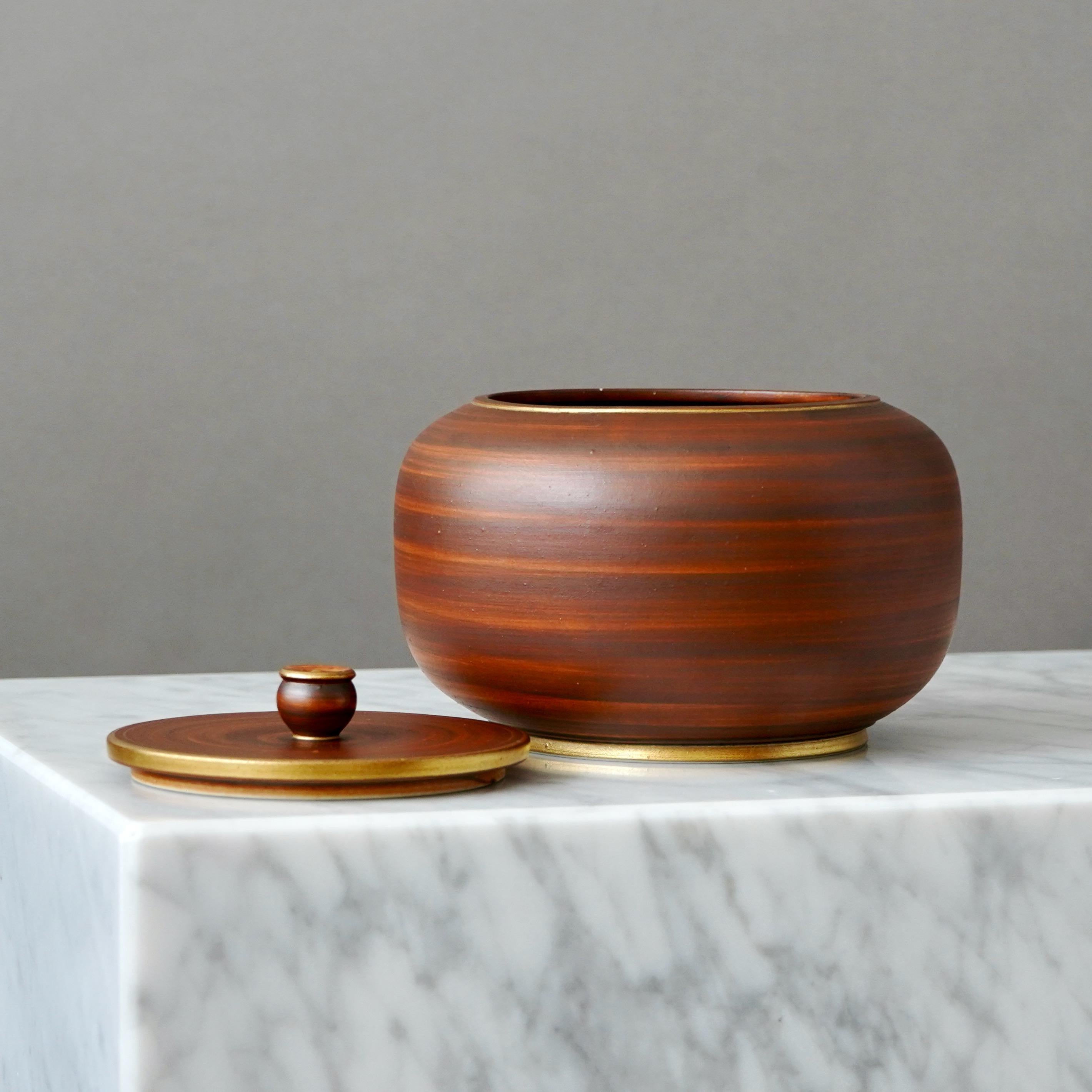 Hand-Painted Art Deco Stoneware Lidded Bowl by Gunnar Nylund for ALP, Sweden, 1930s